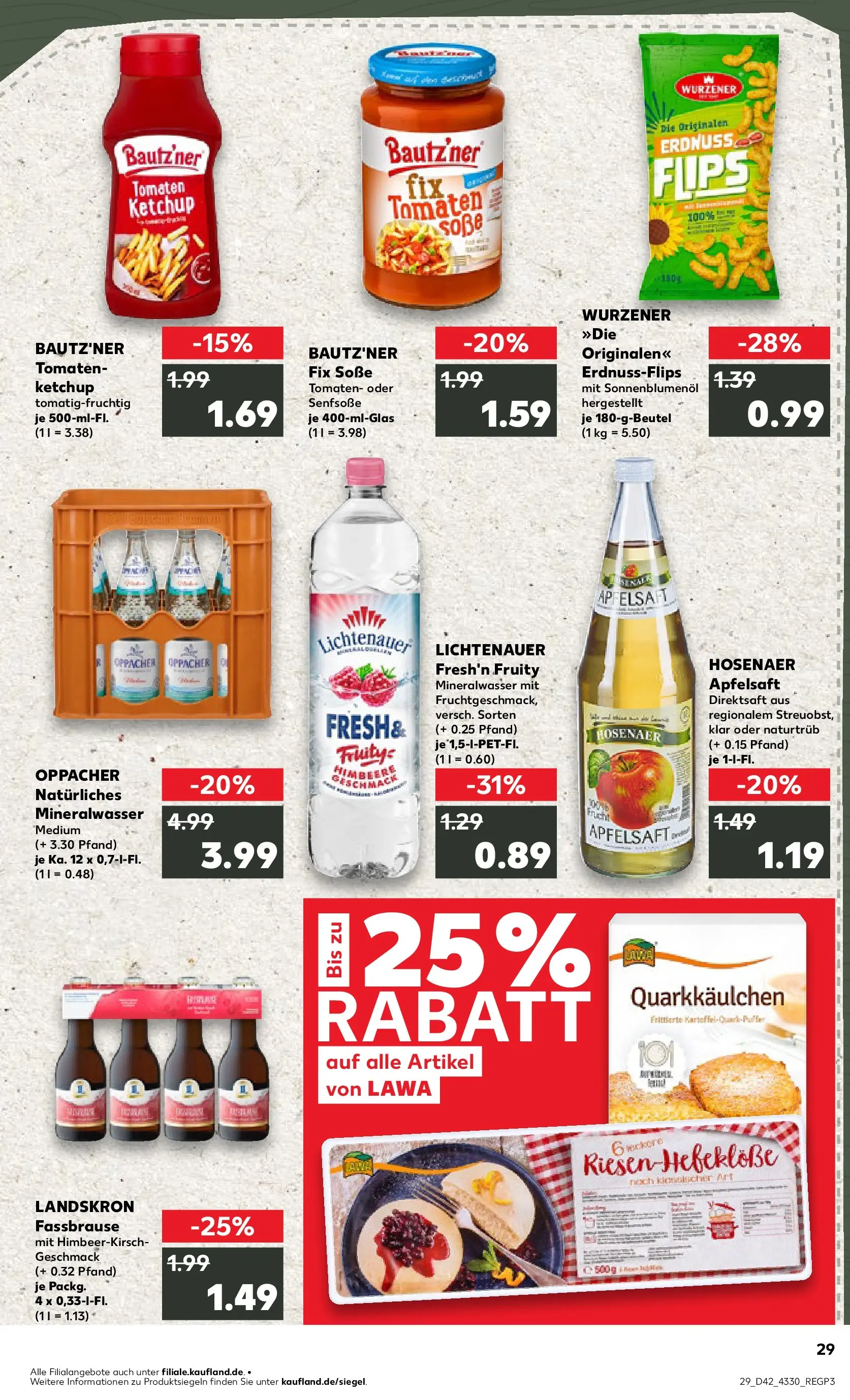 Prospekt Kaufland ab 15.10.2025 » Angebote und Werbung Online | Seite: 29 | Produkte: Sonnenblumenol, Mineralwasser, Soße, Ketchup Prospekt Kaufland ab 15.10.2025 » Angebote Online zum Blättern | Seite: 29 | Produkte: Sonnenblumenol, Mineralwasser, Soße, Ketchup