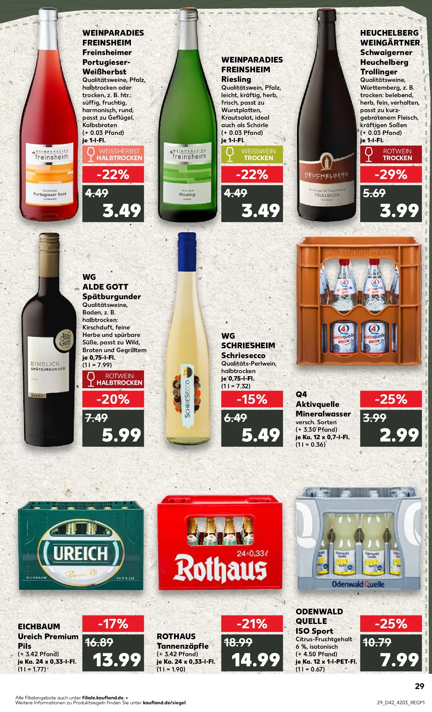 Prospekt Kaufland ab 15.10.2025 » Angebote Online zum Blättern | Seite: 29 | Produkte: Weißwein, Rotwein, Rotwein halbtrocken, Mineralwasser