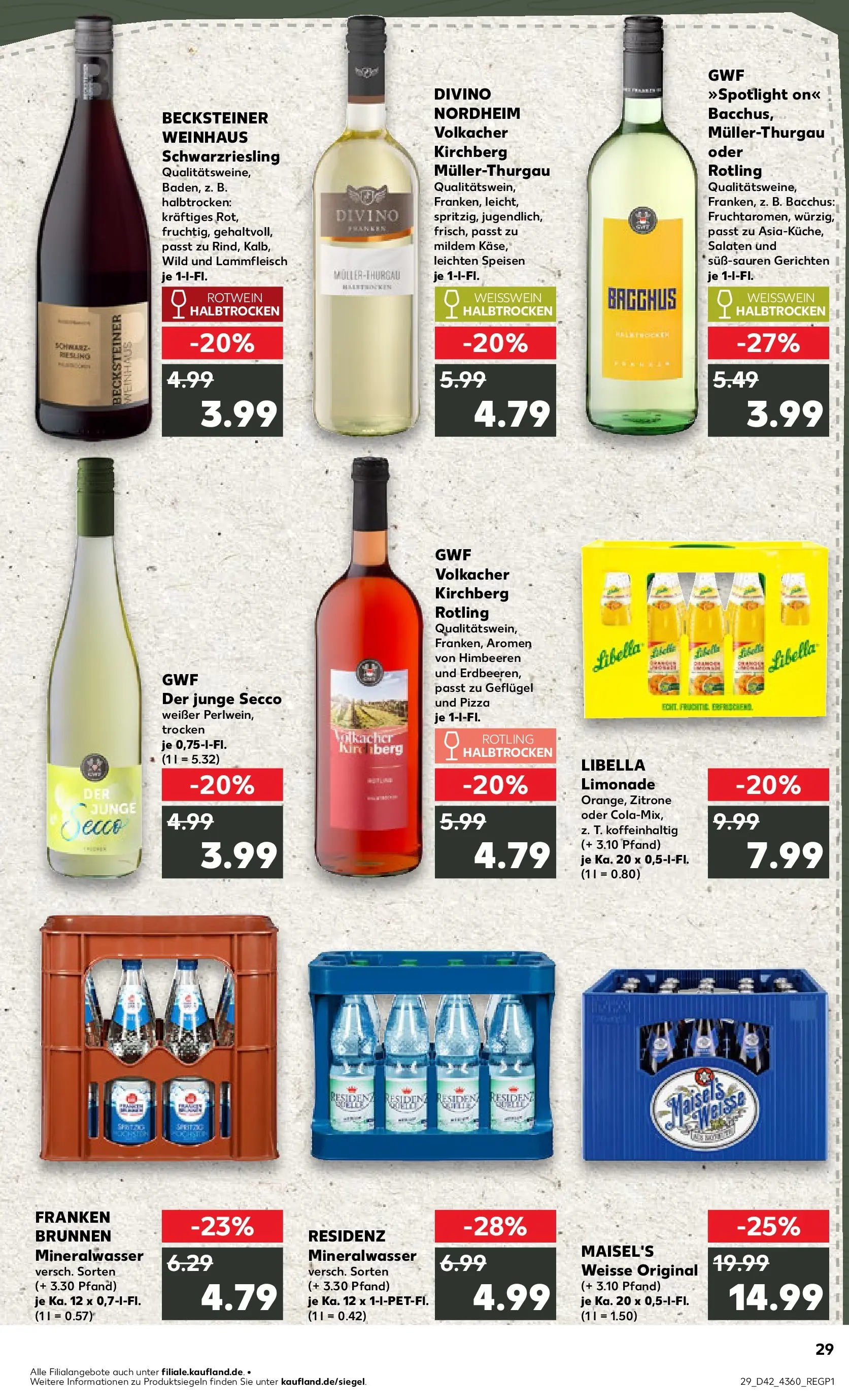 Prospekt Kaufland ab 15.10.2025 » Angebote Online zum Blättern | Seite: 29 | Produkte: Rotwein, Limonade, Mineralwasser, Pizza