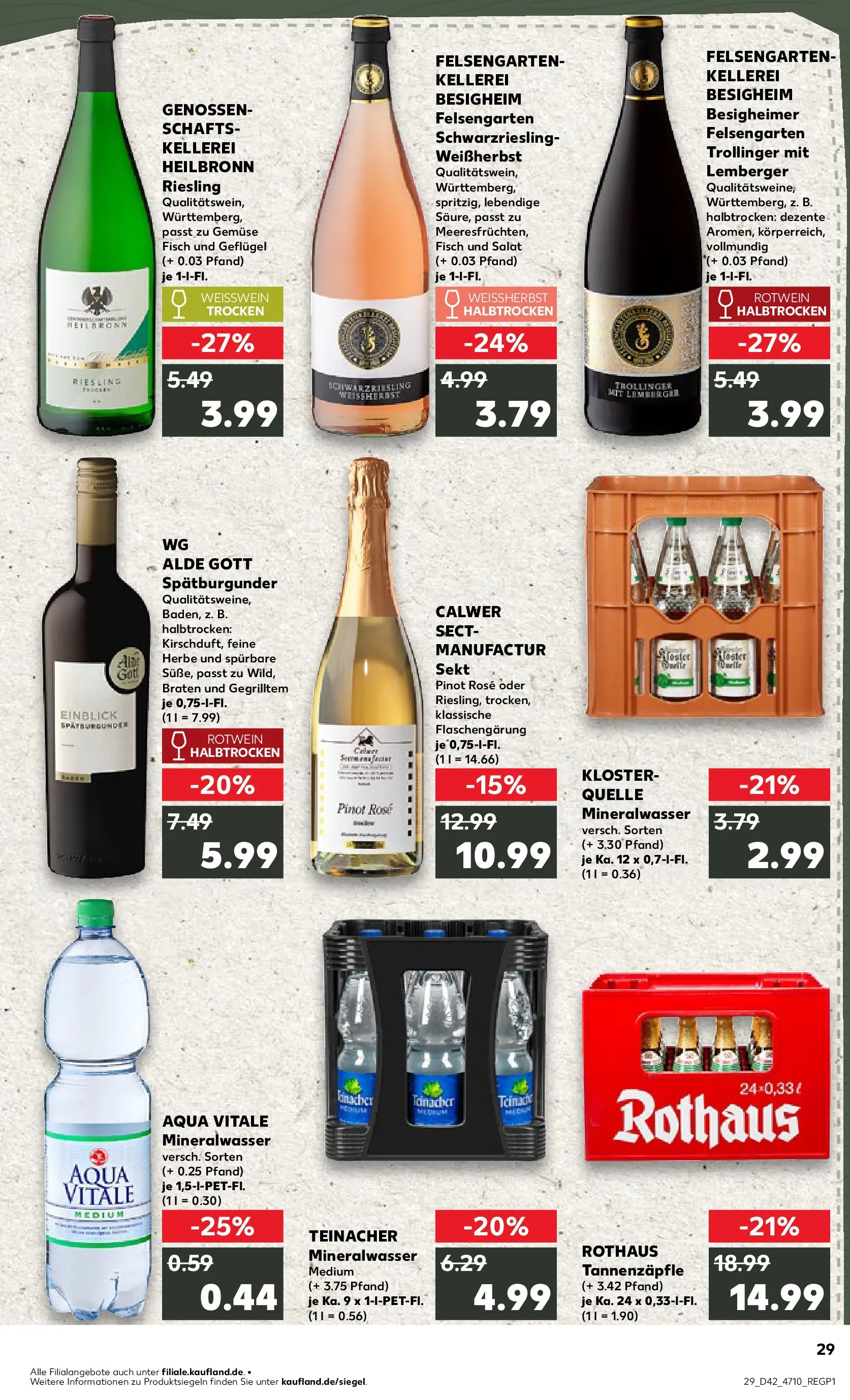 Prospekt Kaufland ab 15.10.2025 » Angebote Online zum Blättern | Seite: 29 | Produkte: Rotwein, Rotwein trocken, Mineralwasser, Gemüse