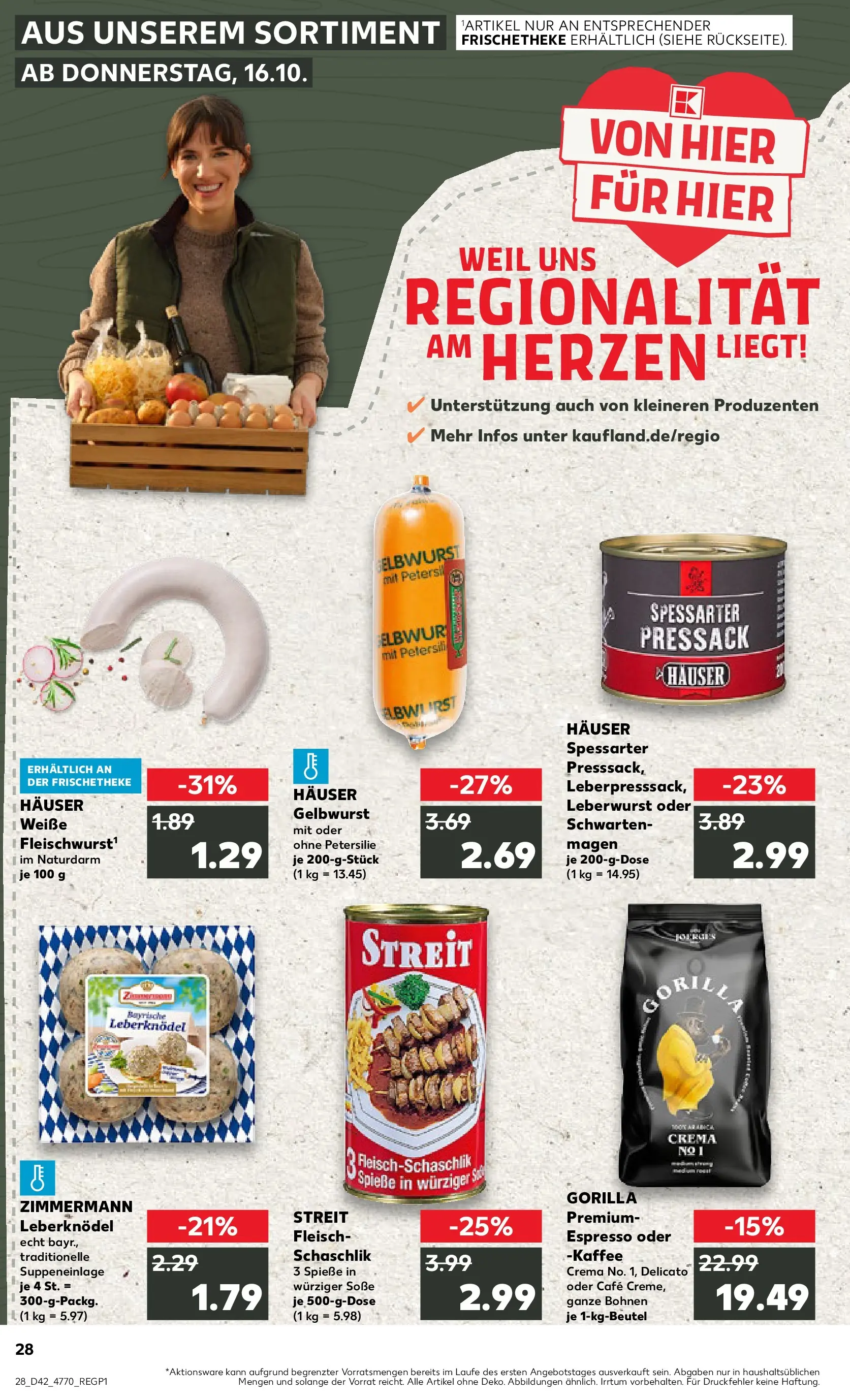 Prospekt Kaufland ab 15.10.2025 » Angebote und Werbung Online | Seite: 28 | Produkte: Kaffee, Spieße, Soße, Fleisch Prospekt Kaufland ab 15.10.2025 » Angebote Online zum Blättern | Seite: 28 | Produkte: Kaffee, Spieße, Soße, Fleisch