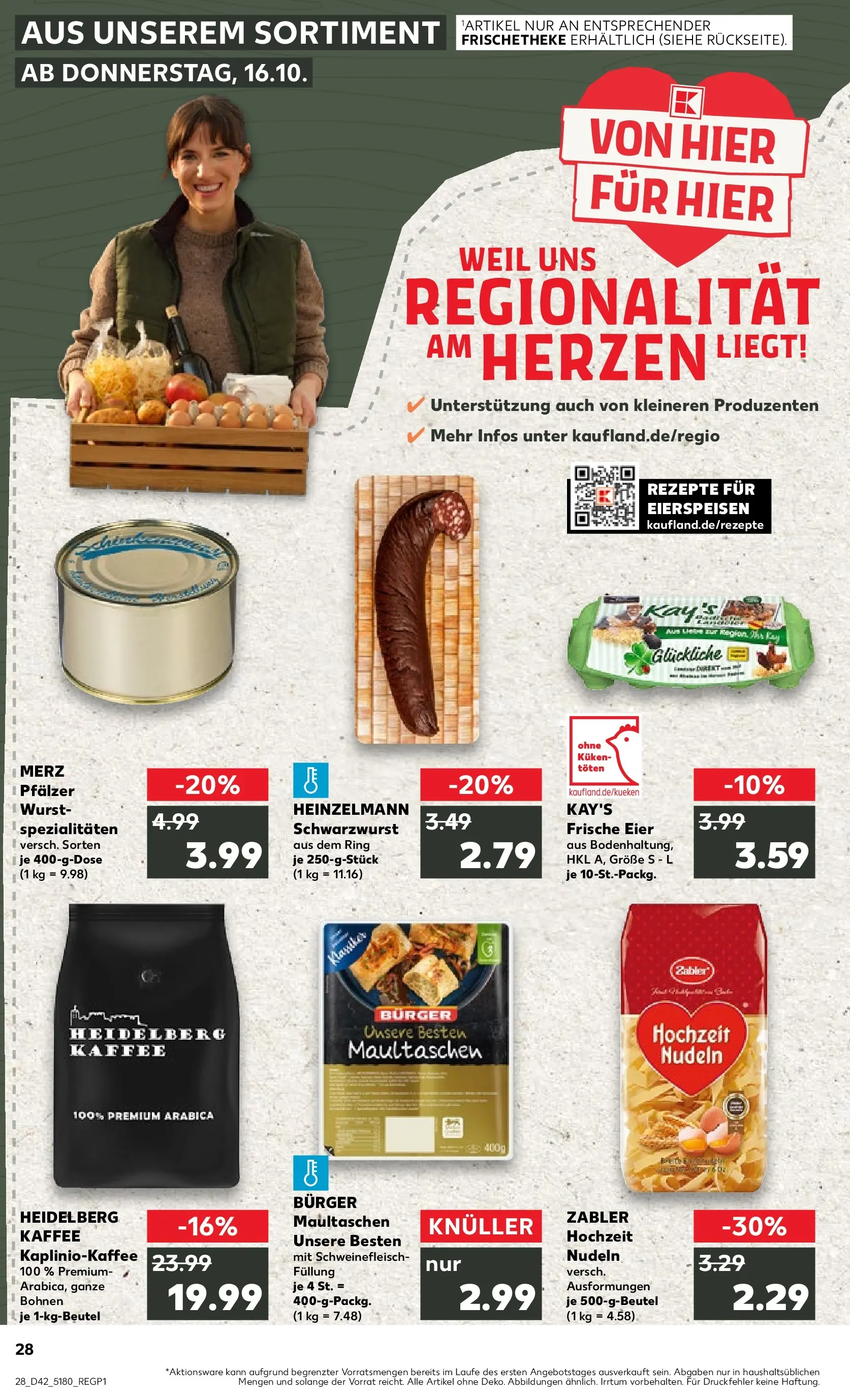 Prospekt Kaufland ab 15.10.2025 » Angebote Online zum Blättern | Seite: 36 | Produkte: Burger, Wurst, Nudeln, Maultaschen