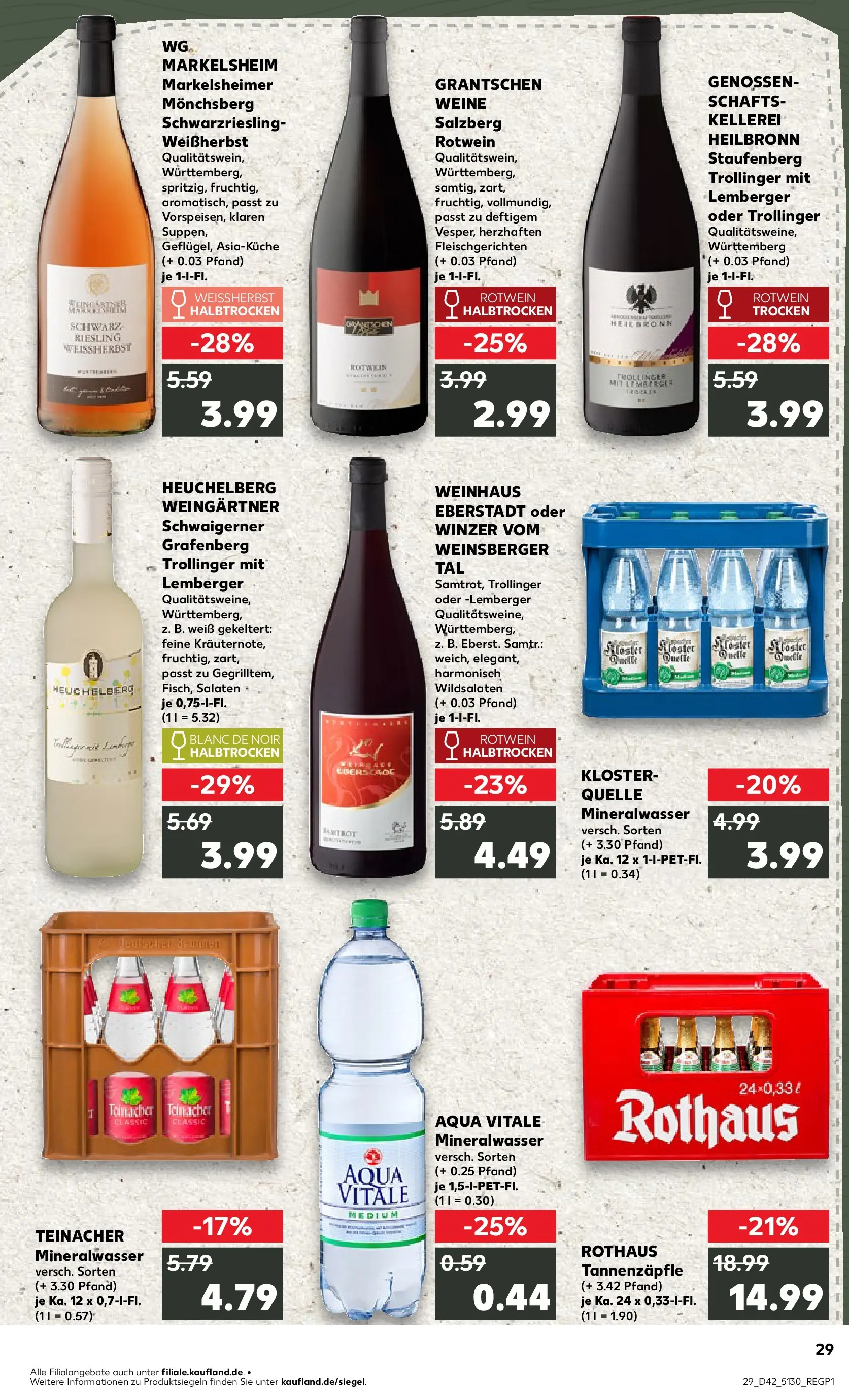 Prospekt Kaufland ab 15.10.2025 » Angebote und Werbung Online | Seite: 29 | Produkte: Rotwein, Rotwein halbtrocken, Mineralwasser Prospekt Kaufland ab 15.10.2025 » Angebote Online zum Blättern | Seite: 29 | Produkte: Rotwein, Rotwein halbtrocken, Mineralwasser