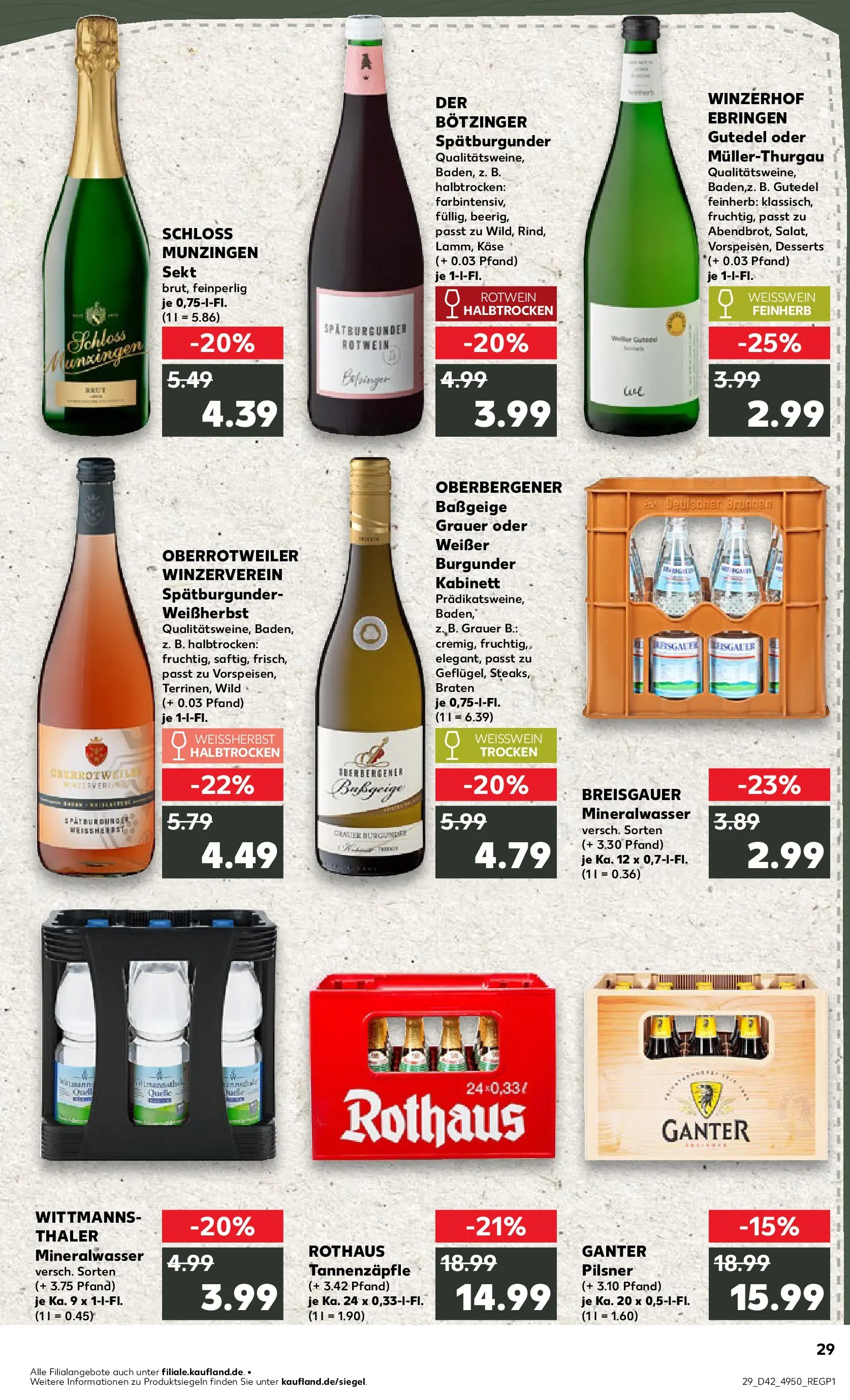 Prospekt Kaufland ab 15.10.2025 » Angebote und Werbung Online | Seite: 29 | Produkte: Weißwein, Rotwein, Weißwein halbtrocken, Mineralwasser Prospekt Kaufland ab 15.10.2025 » Angebote Online zum Blättern | Seite: 29 | Produkte: Weißwein, Rotwein, Weißwein halbtrocken, Mineralwasser