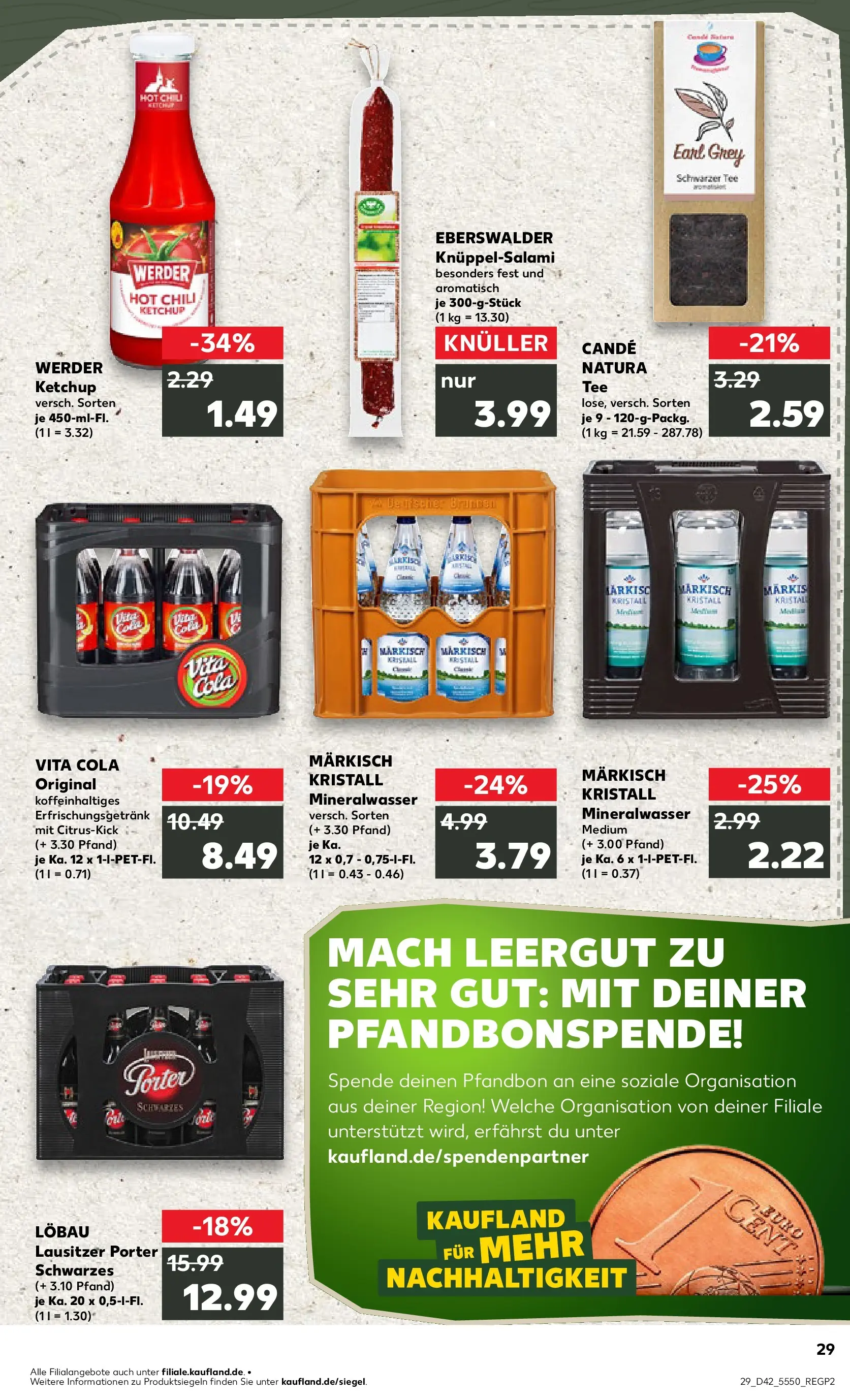 Prospekt Kaufland ab 15.10.2025 » Angebote und Werbung Online | Seite: 29 | Produkte: Cola, Mineralwasser, Chili, Salami Prospekt Kaufland ab 15.10.2025 » Angebote Online zum Blättern | Seite: 29 | Produkte: Cola, Mineralwasser, Chili, Salami