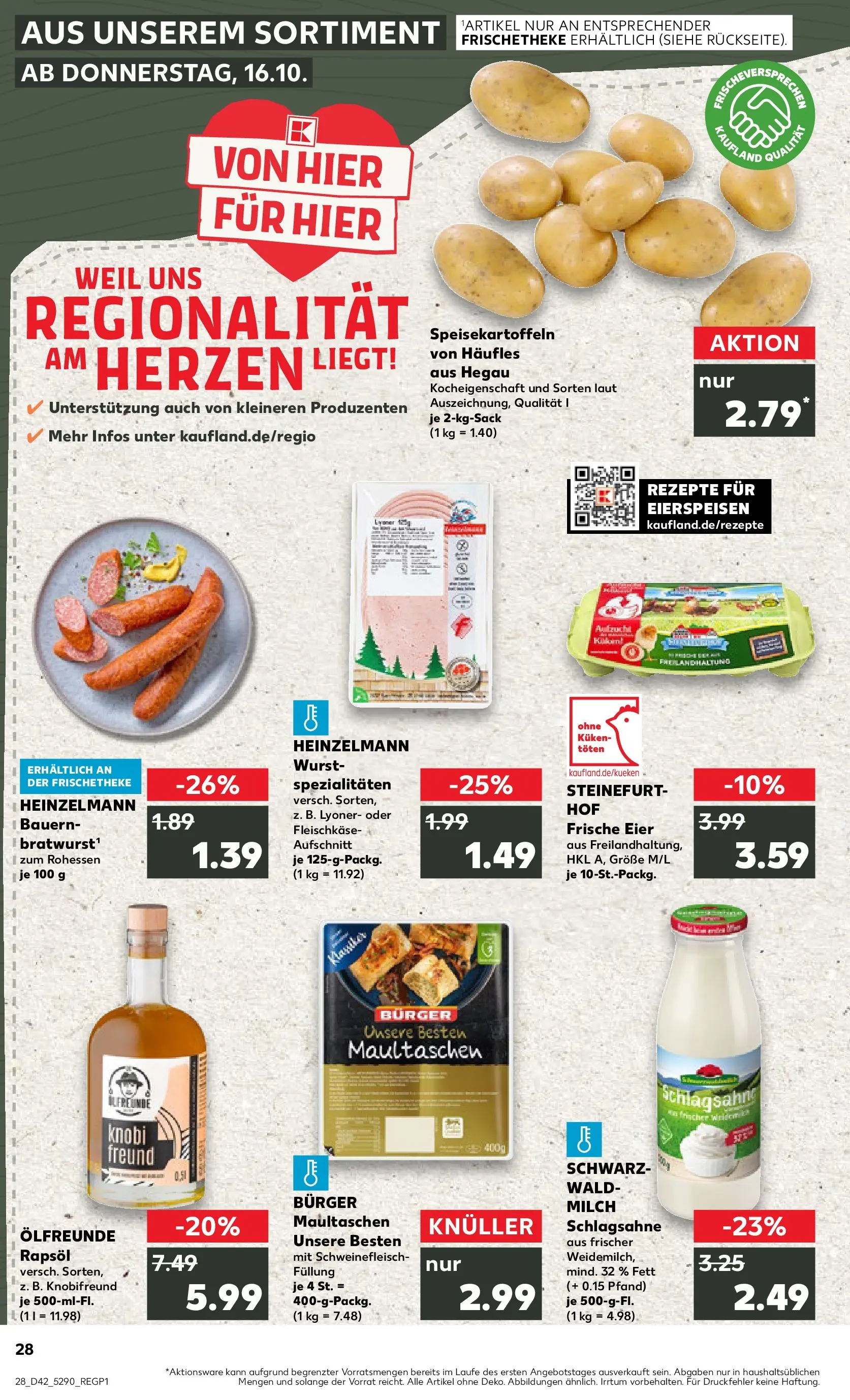 Prospekt Kaufland ab 15.10.2025 » Angebote und Werbung Online | Seite: 28 | Produkte: Eier, Rapsöl, Wurst, Maultaschen Prospekt Kaufland ab 15.10.2025 » Angebote Online zum Blättern | Seite: 28 | Produkte: Eier, Rapsöl, Wurst, Maultaschen