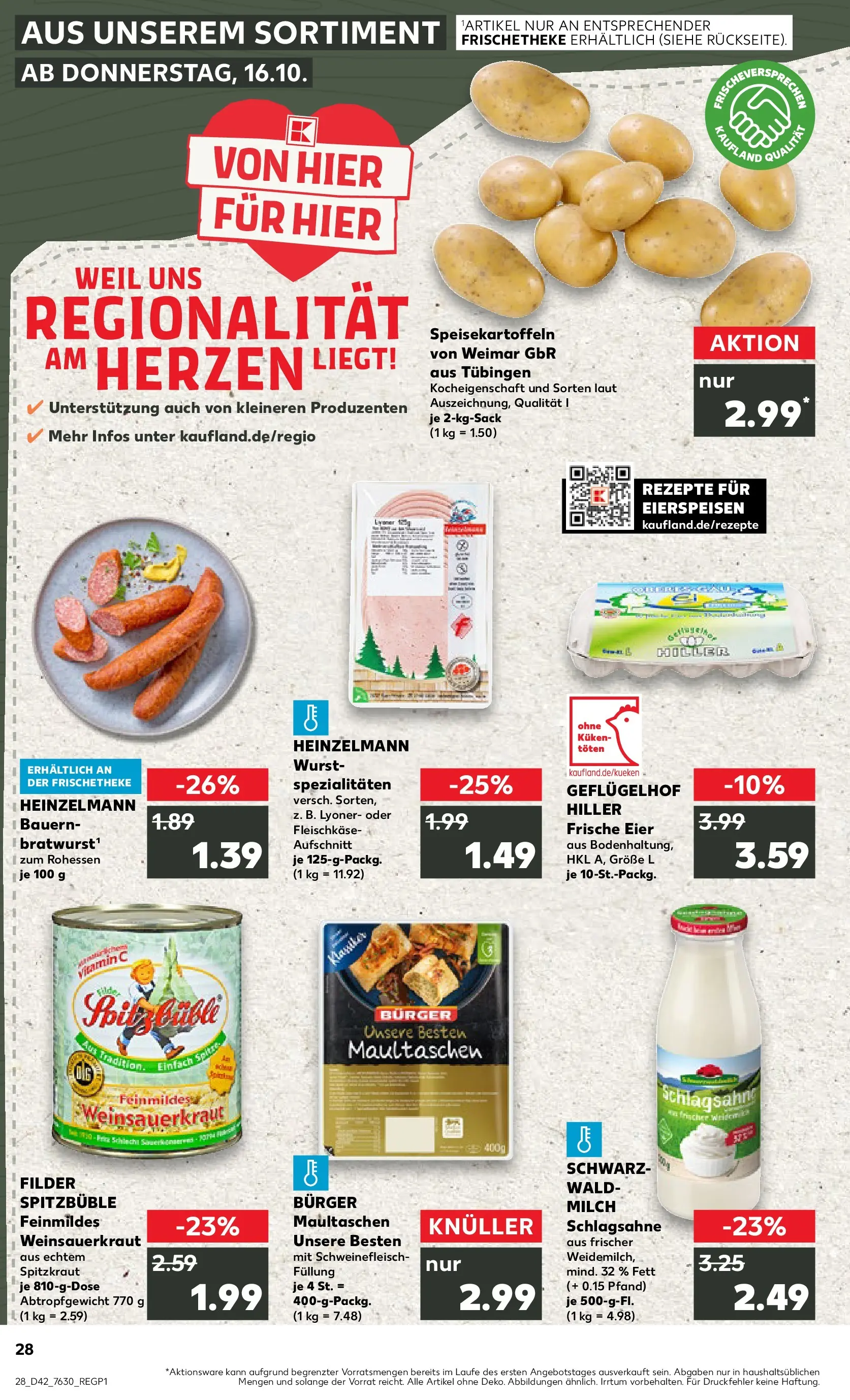 Prospekt Kaufland ab 15.10.2025 » Angebote und Werbung Online | Seite: 28 | Produkte: Schlagsahne, Burger, Wurst, Schweinefleisch Prospekt Kaufland ab 15.10.2025 » Angebote Online zum Blättern | Seite: 28 | Produkte: Schlagsahne, Burger, Wurst, Schweinefleisch