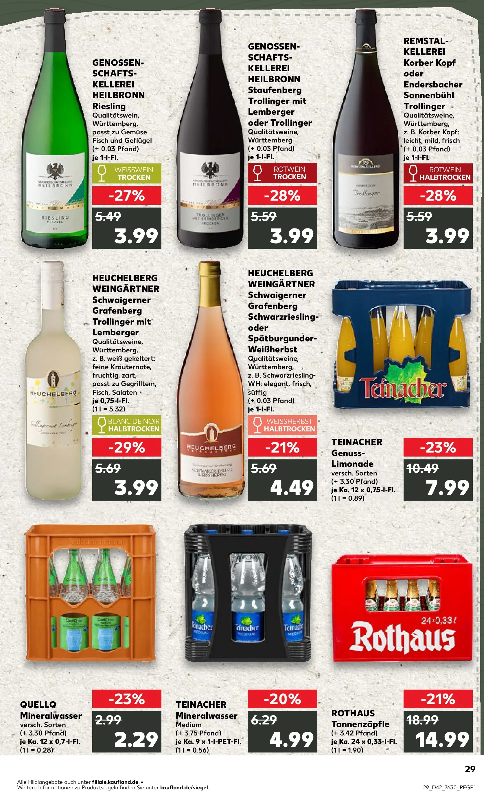 Prospekt Kaufland ab 15.10.2025 » Angebote und Werbung Online | Seite: 29 | Produkte: Weißwein, Rotwein halbtrocken, Limonade, Mineralwasser Prospekt Kaufland ab 15.10.2025 » Angebote Online zum Blättern | Seite: 29 | Produkte: Weißwein, Rotwein halbtrocken, Limonade, Mineralwasser