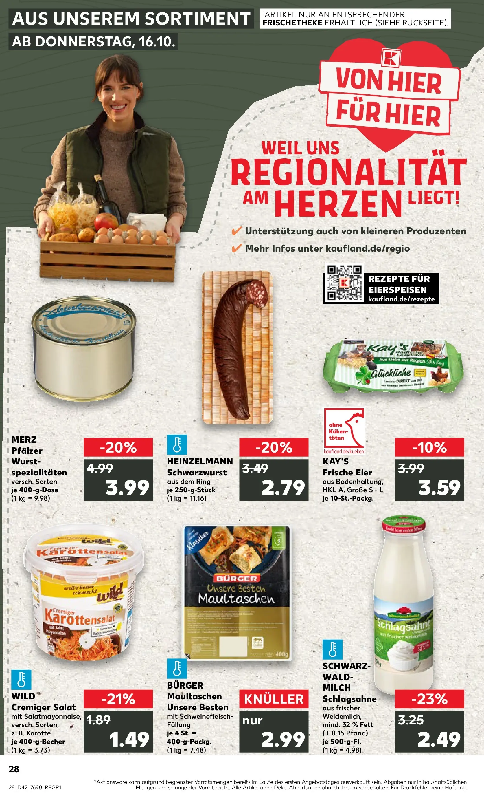 Prospekt Kaufland ab 15.10.2025 » Angebote und Werbung Online | Seite: 28 | Produkte: Burger, Schweinefleisch, Karotte, Salat Prospekt Kaufland ab 15.10.2025 » Angebote Online zum Blättern | Seite: 28 | Produkte: Burger, Schweinefleisch, Karotte, Salat