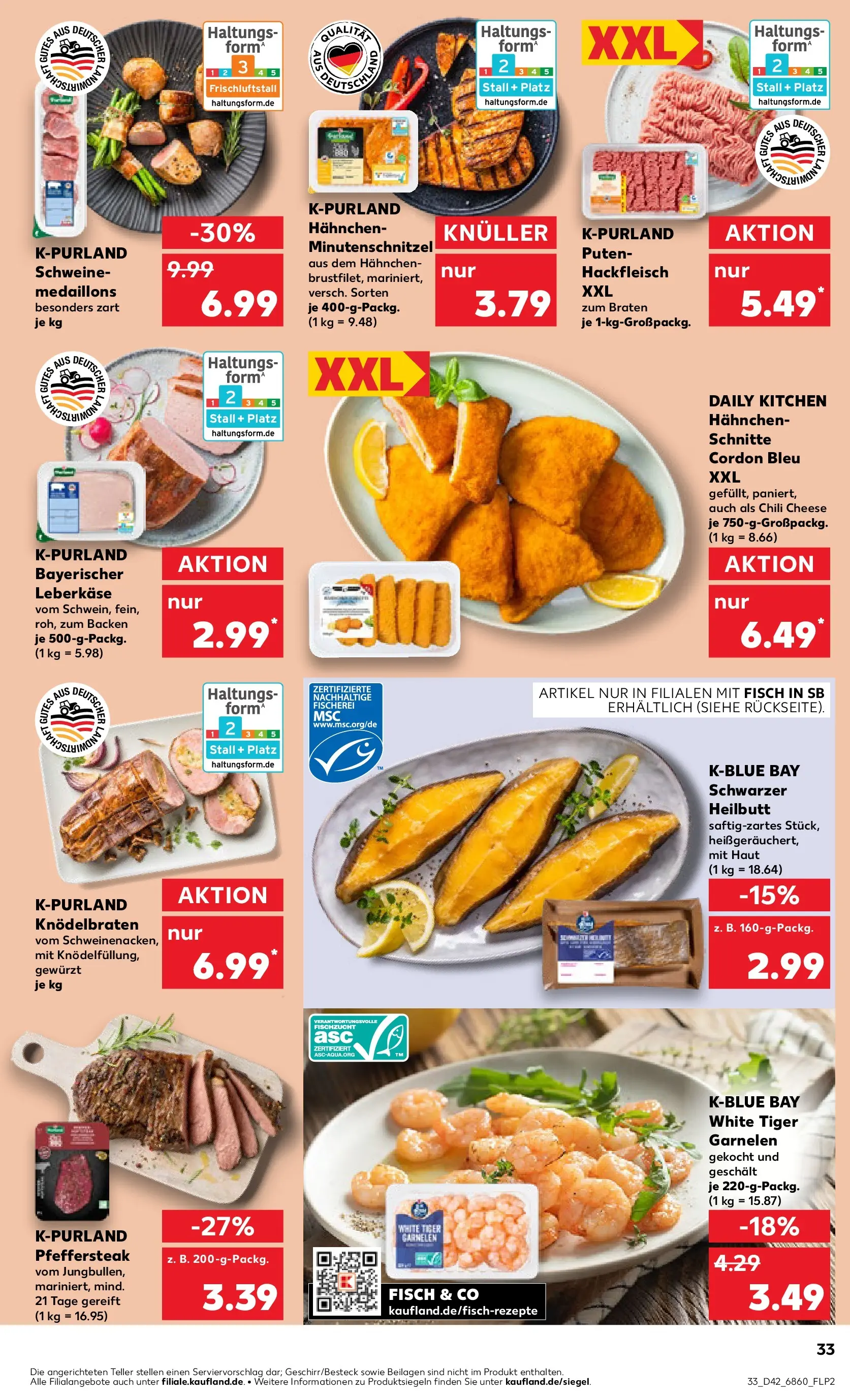 Prospekt Kaufland ab 15.10.2025 » Angebote und Werbung Online | Seite: 33 | Produkte: Garnelen, Fisch, Steak, Leberkase Prospekt Kaufland ab 15.10.2025 » Angebote Online zum Blättern | Seite: 33 | Produkte: Garnelen, Fisch, Steak, Leberkase