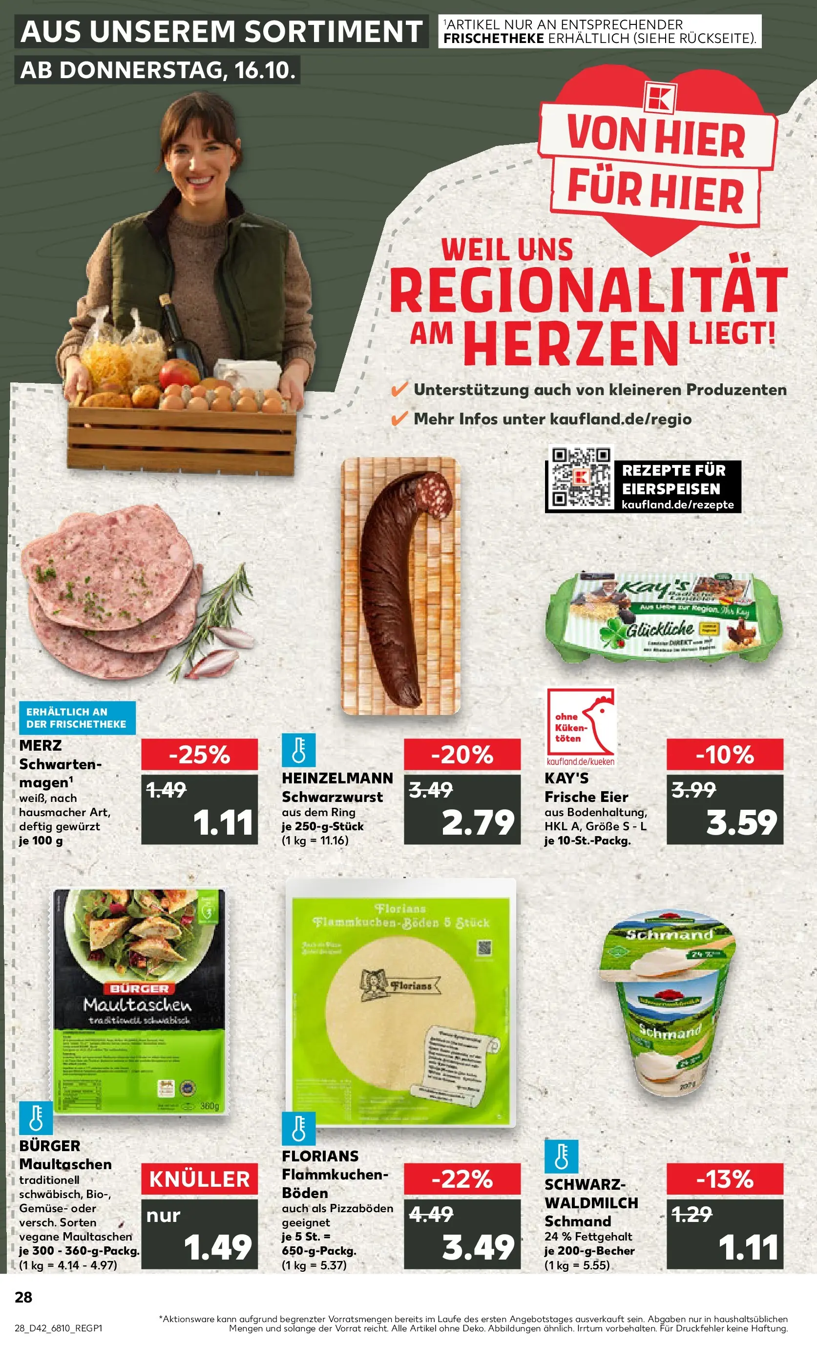 Prospekt Kaufland ab 15.10.2025 » Angebote und Werbung Online | Seite: 28 | Produkte: Eier, Burger, Gemüse, Maultaschen Prospekt Kaufland ab 15.10.2025 » Angebote Online zum Blättern | Seite: 28 | Produkte: Eier, Burger, Gemüse, Maultaschen