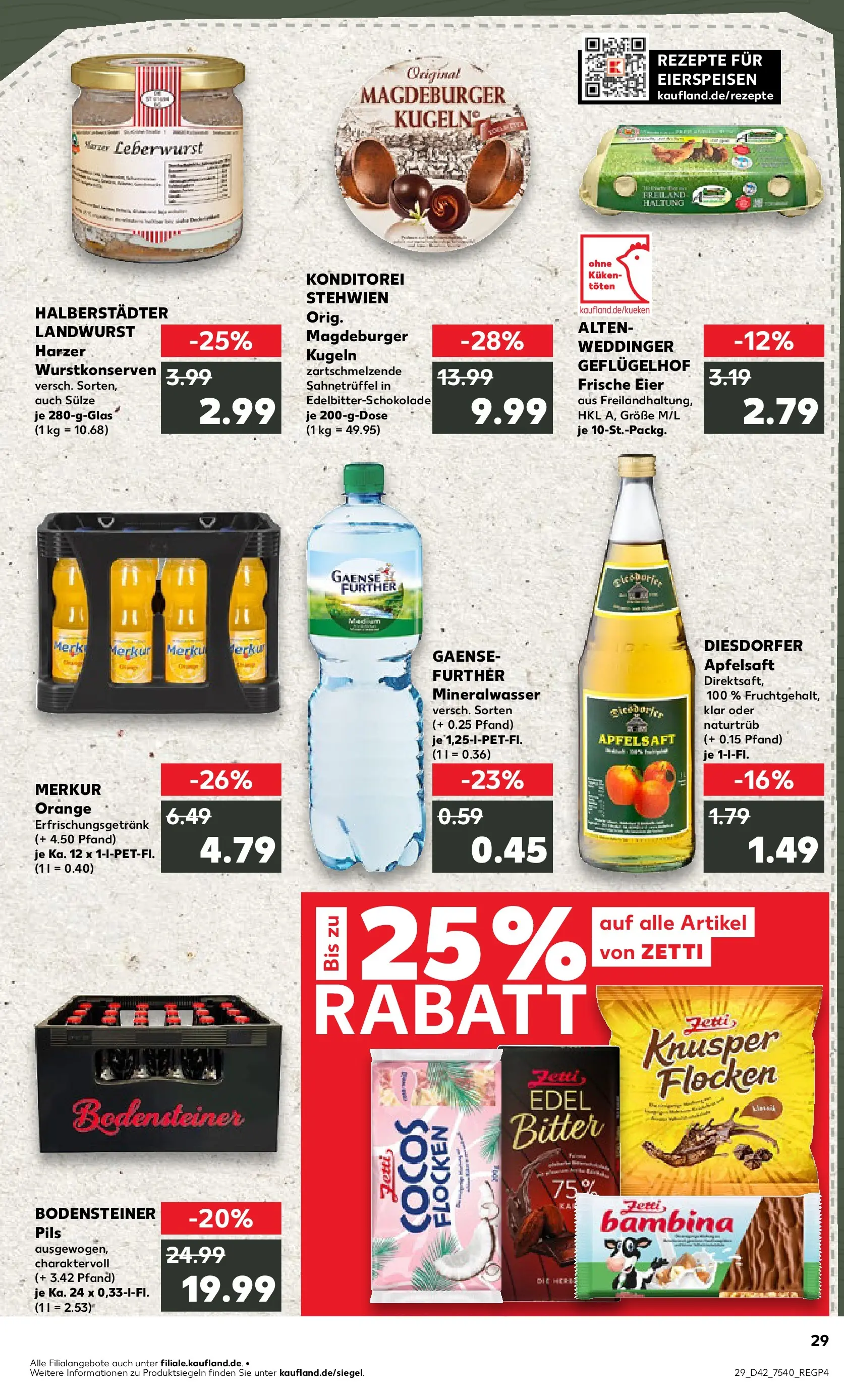 Prospekt Kaufland ab 15.10.2025 » Angebote und Werbung Online | Seite: 29 | Produkte: Eier, Pils, Mineralwasser, Flocken Prospekt Kaufland ab 15.10.2025 » Angebote Online zum Blättern | Seite: 29 | Produkte: Eier, Pils, Mineralwasser, Flocken