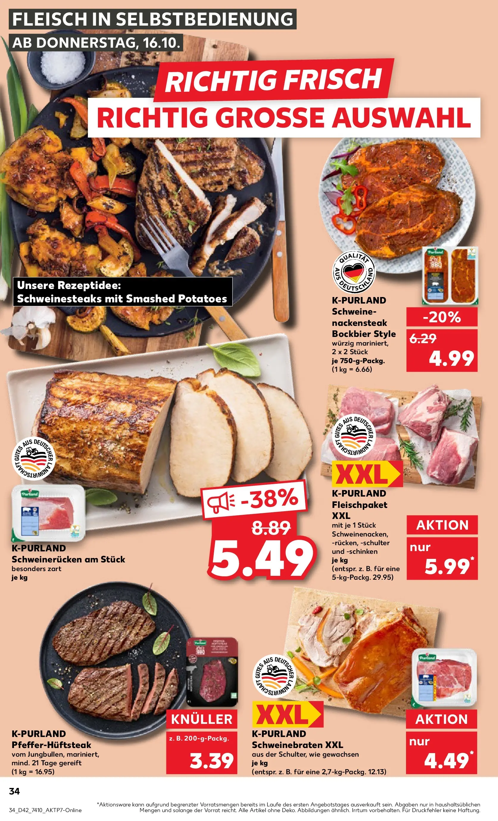 Prospekt Kaufland ab 15.10.2025 » Angebote und Werbung Online | Seite: 34 | Produkte: Schweinerucken, Schinken, Steak, Fleisch Prospekt Kaufland ab 15.10.2025 » Angebote Online zum Blättern | Seite: 34 | Produkte: Schweinerucken, Schinken, Steak, Fleisch