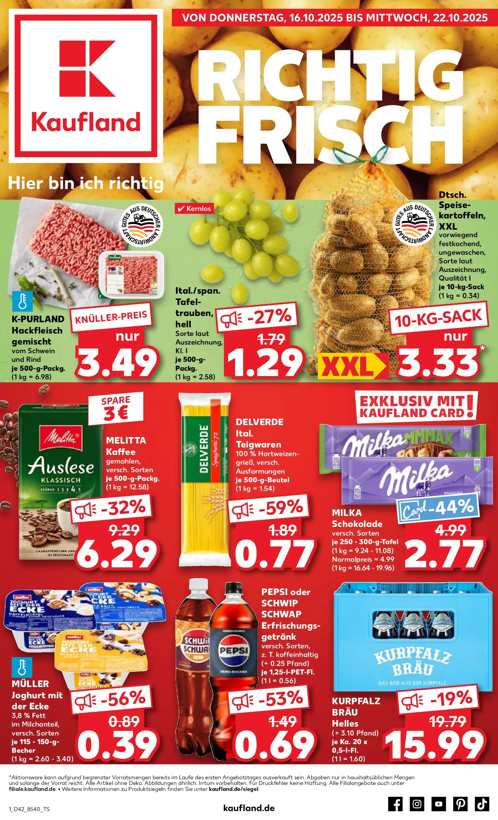 Prospekt Kaufland ab 15.10.2025 » Angebote Online zum Blättern | Seite: 1 | Produkte: Kaffee, Milka schokolade, Schwip schwap, Pepsi