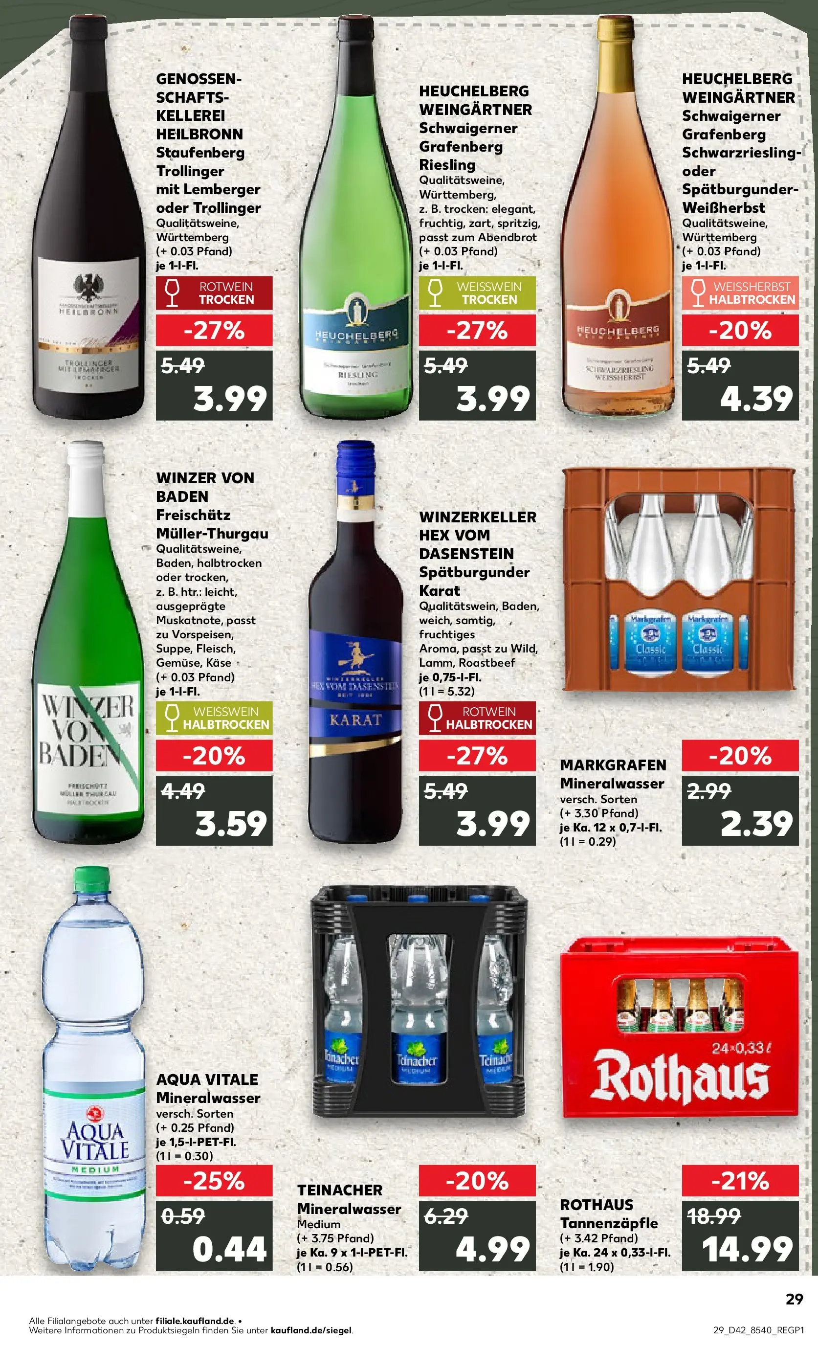 Prospekt Kaufland ab 15.10.2025 » Angebote Online zum Blättern | Seite: 29 | Produkte: Käse, Weißwein, Rotwein, Mineralwasser