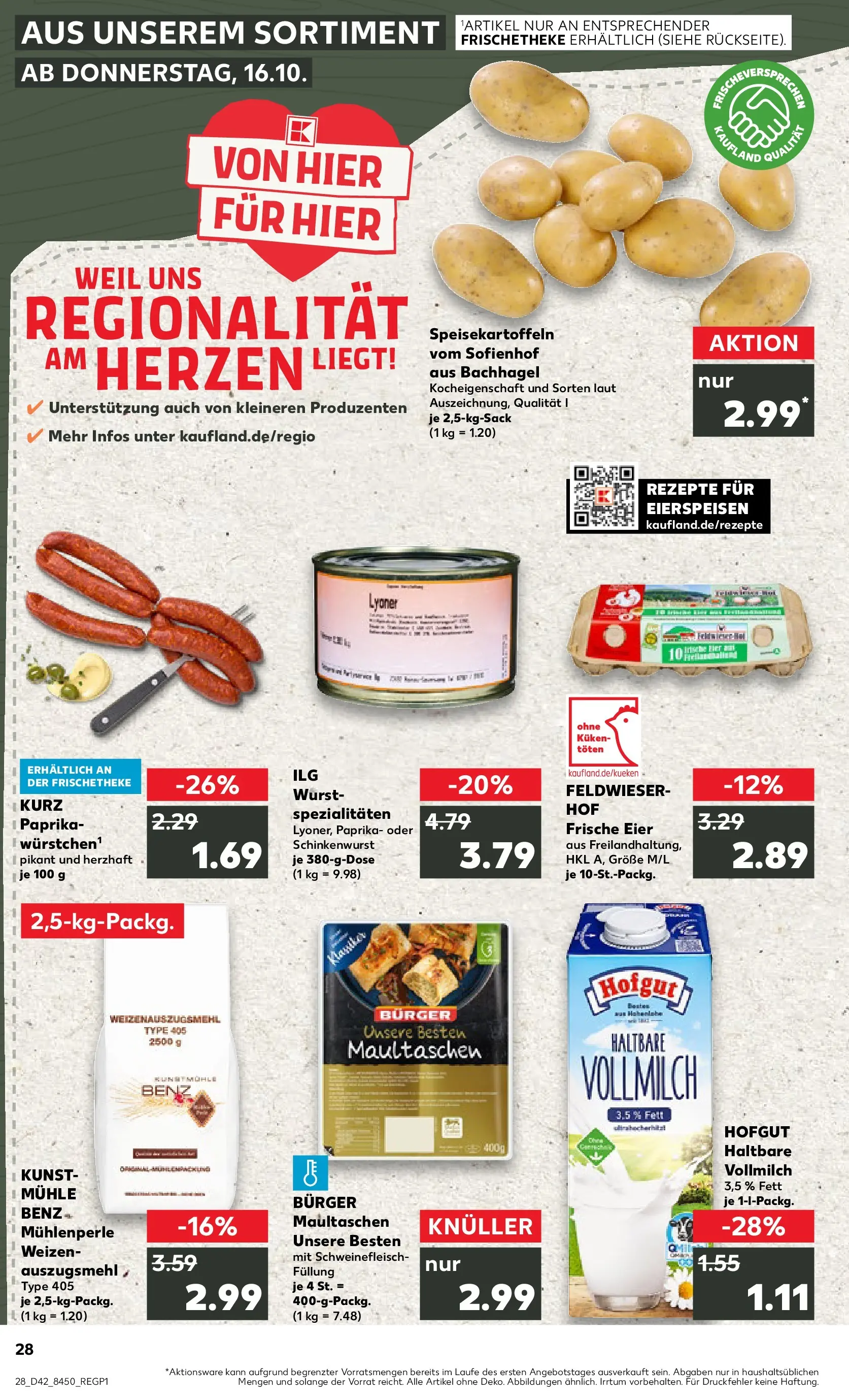 Prospekt Kaufland ab 15.10.2025 » Angebote und Werbung Online | Seite: 28 | Produkte: Mühle, Eier, Burger, Maultaschen Prospekt Kaufland ab 15.10.2025 » Angebote Online zum Blättern | Seite: 28 | Produkte: Mühle, Eier, Burger, Maultaschen