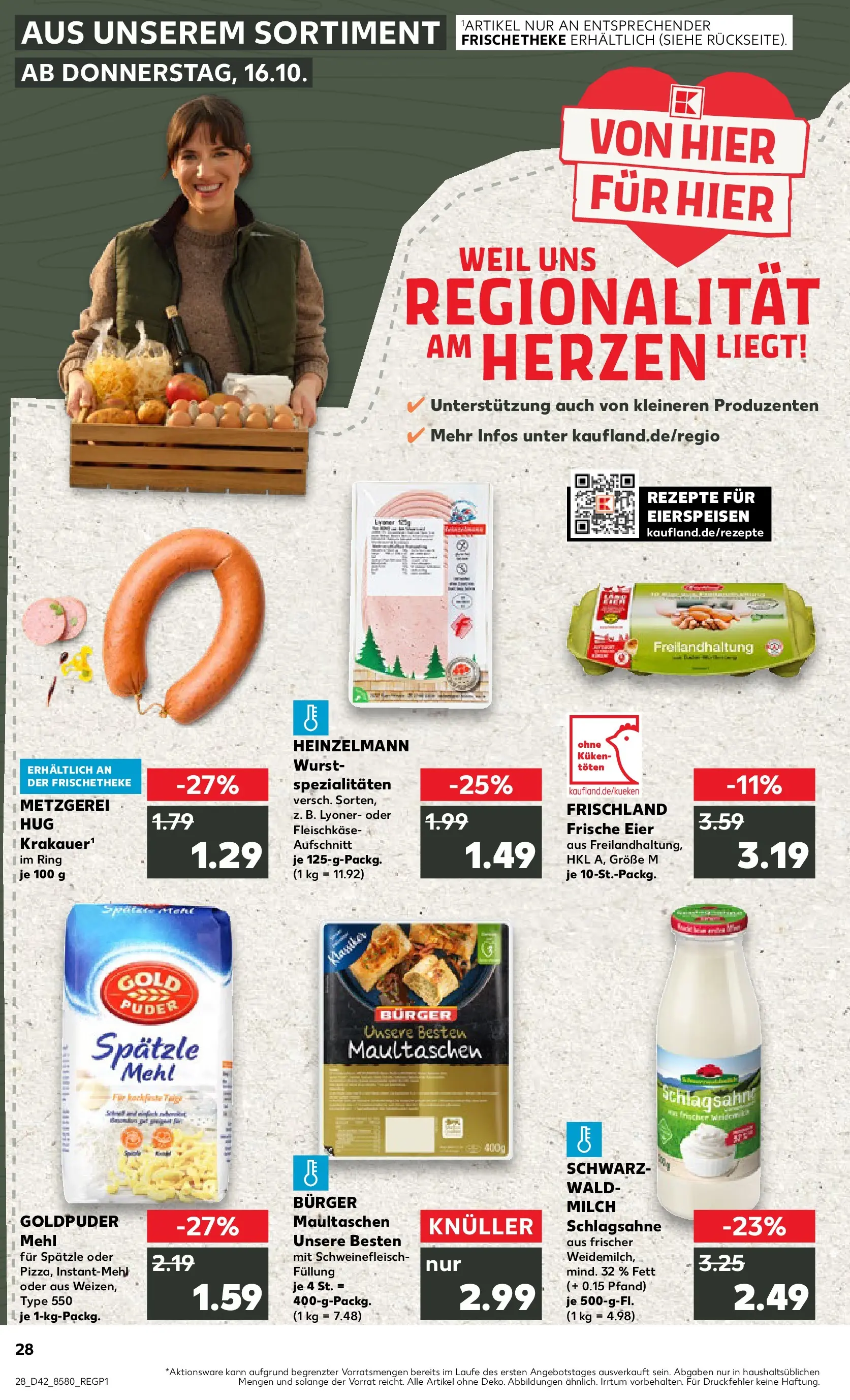 Prospekt Kaufland ab 15.10.2025 » Angebote und Werbung Online | Seite: 28 | Produkte: Milch, Burger, Wurst, Schweinefleisch Prospekt Kaufland ab 15.10.2025 » Angebote Online zum Blättern | Seite: 28 | Produkte: Milch, Burger, Wurst, Schweinefleisch
