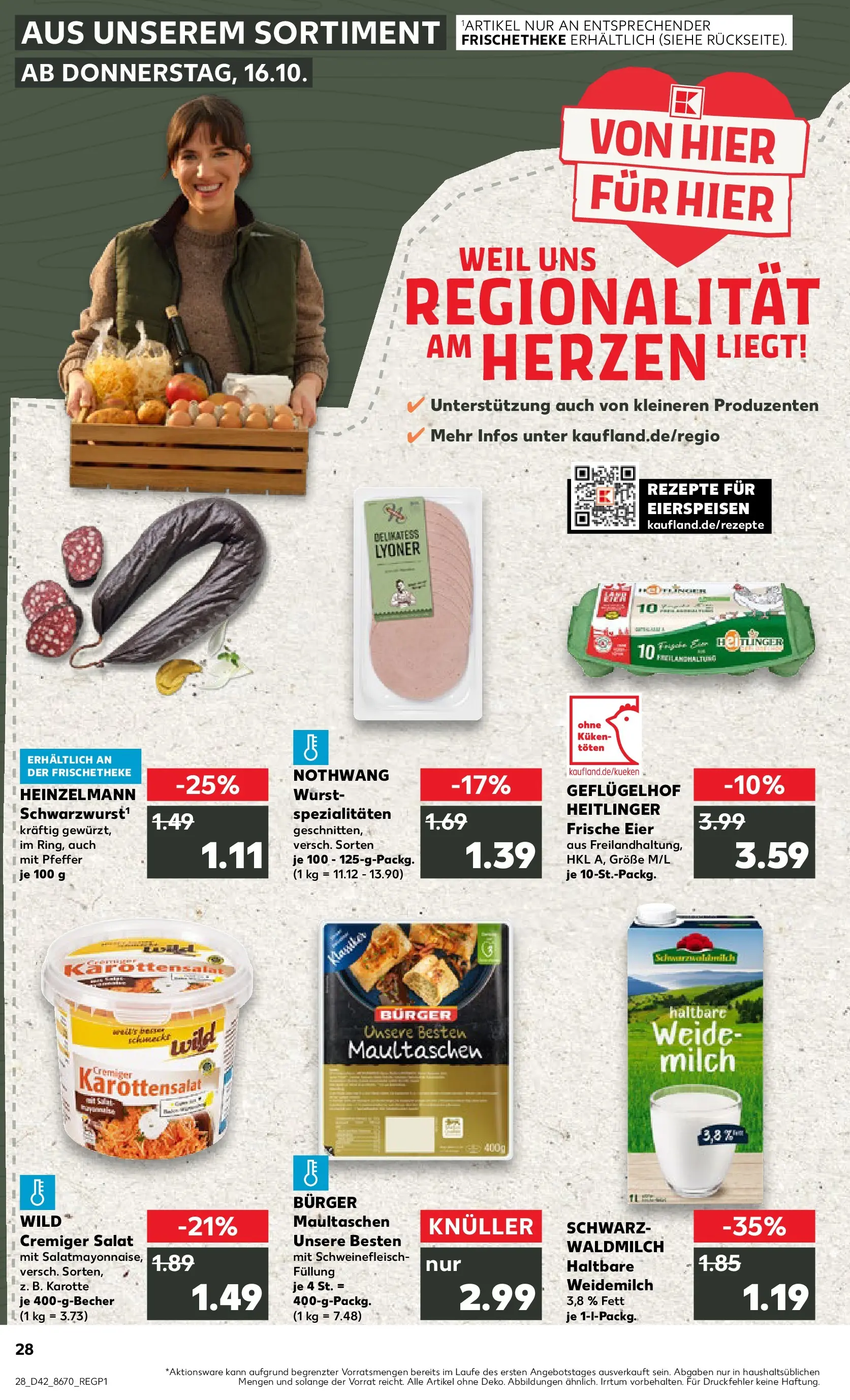 Prospekt Kaufland ab 15.10.2025 » Angebote und Werbung Online | Seite: 28 | Produkte: Eier, Burger, Maultaschen, Salat Prospekt Kaufland ab 15.10.2025 » Angebote Online zum Blättern | Seite: 28 | Produkte: Eier, Burger, Maultaschen, Salat