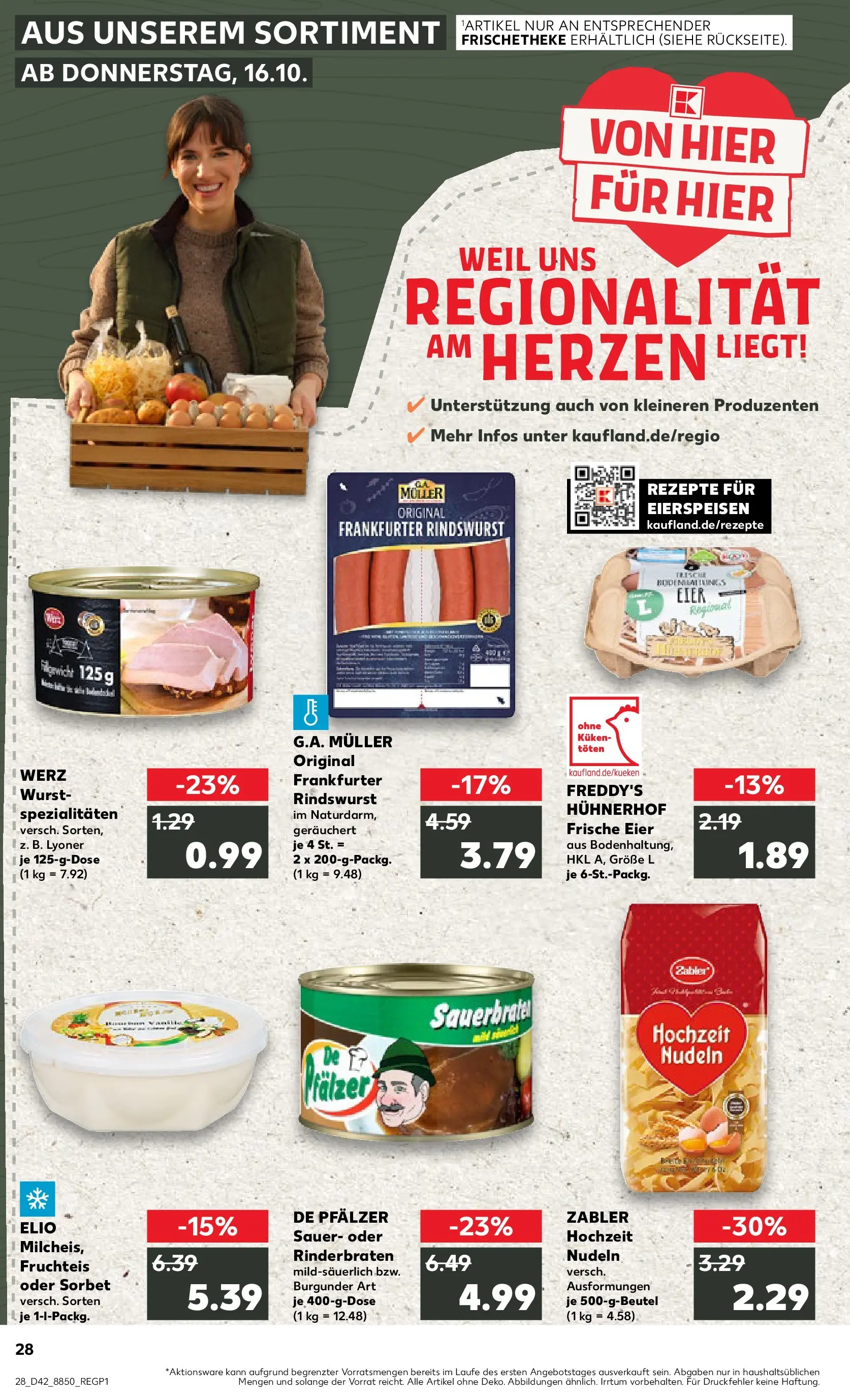 Prospekt Kaufland ab 15.10.2025 » Angebote Online zum Blättern | Seite: 28 | Produkte: Rinderbraten, Eier, Wurst, Nudeln