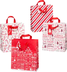Profissimo Geschenktasche Streifen/Zuckerstangen/Schrift/Häuser, midi, hoch