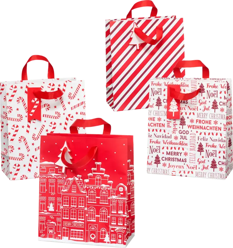 Profissimo Geschenktasche Streifen/Zuckerstangen/Schrift/Häuser, midi, hoch
