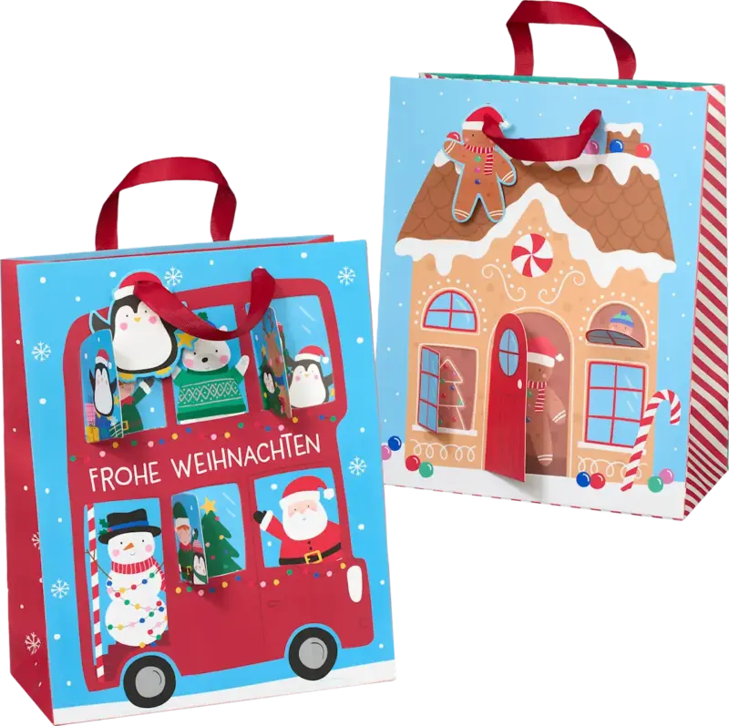 Profissimo Geschenktasche Bus/Lebkuchenhaus stärkeres Papier 3D, maxi hoch