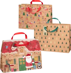 Profissimo Geschenktasche Schlitten/Bäume/Lebkuchenhaus veredelt NK, maxi quer