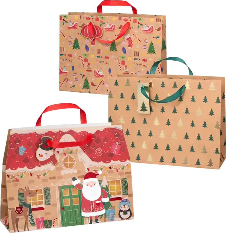 Profissimo Geschenktasche Schlitten/Bäume/Lebkuchenhaus veredelt NK, maxi quer