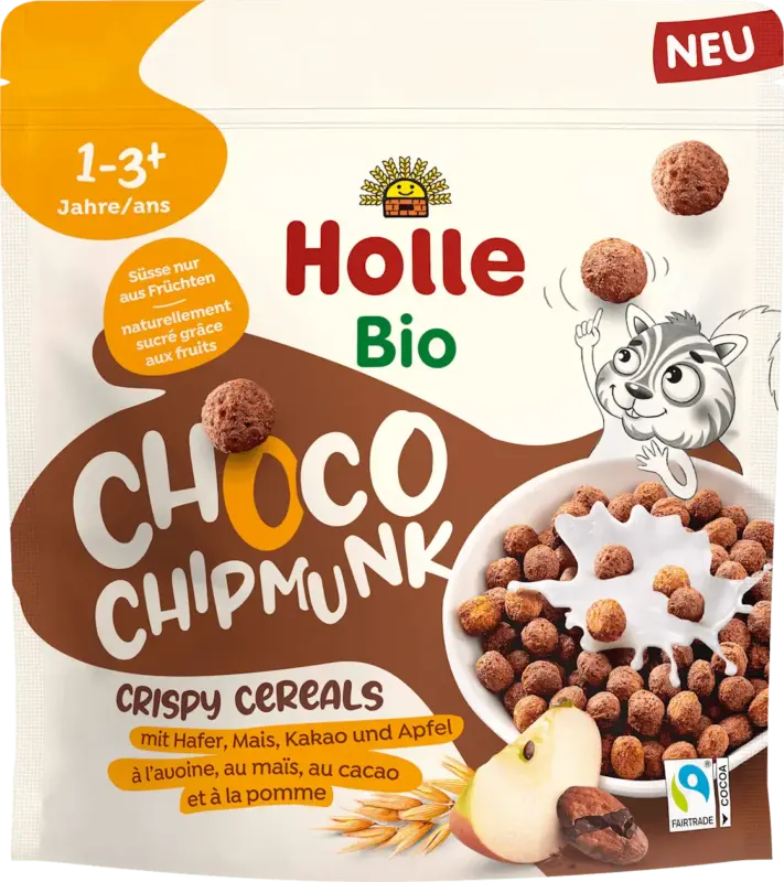 Holle Kindermüsli Knusper Choco Chipmunk mit Hafer, Mais, Kakao & Apfel ab 1 Jahr