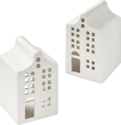 Dekorieren & Einrichten Windlicht aus Keramik, Giebelhaus, weiß-matt