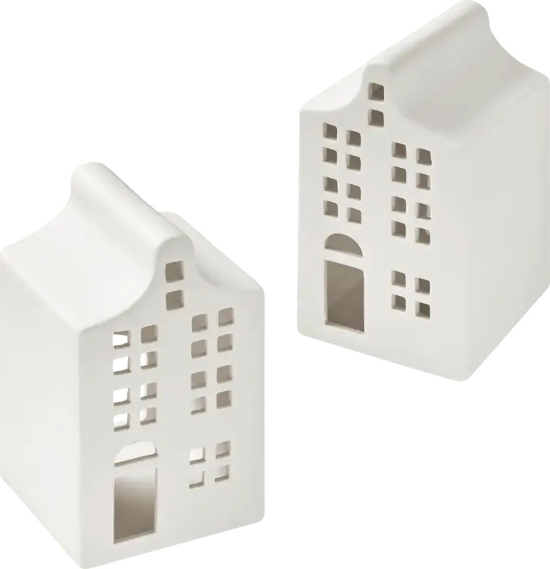 Dekorieren & Einrichten Windlicht aus Keramik, Giebelhaus, weiß-matt