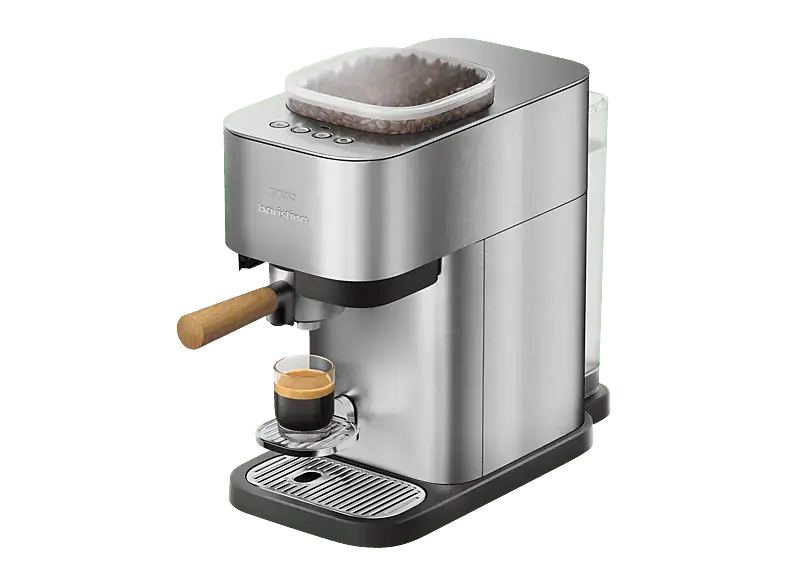 Philips BA500/00 Baristina Plus Espressomaschine (Edelstahl/Eschenholz, Mahlwerk aus Keramik, 1600 Watt, 16 bar)