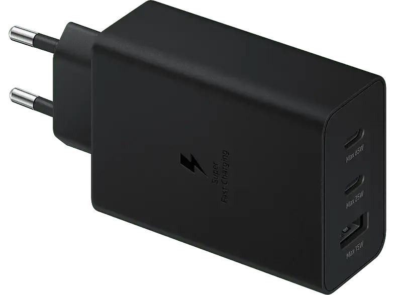 Samsung 194589 Ladegerät Trio "EP-T6530", 2x USB-C+USB-A, 65W, Schwarz; Schnellladeadapter