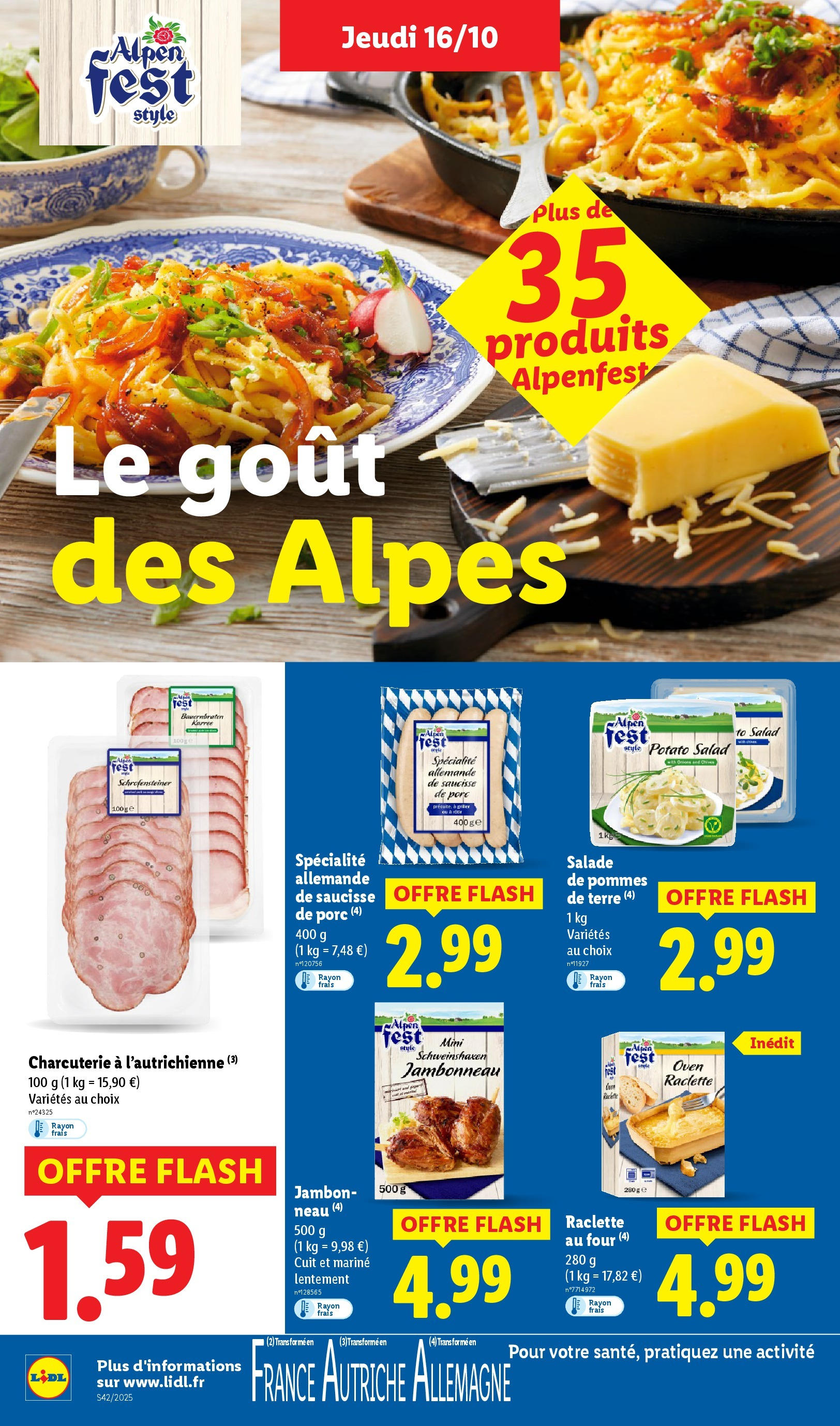Catalogue LIDL du 16/10/2025 | Promo prospectus en ligne | Page: 32 | Produits: Raclette, Jambon, Saucisse, Pommes