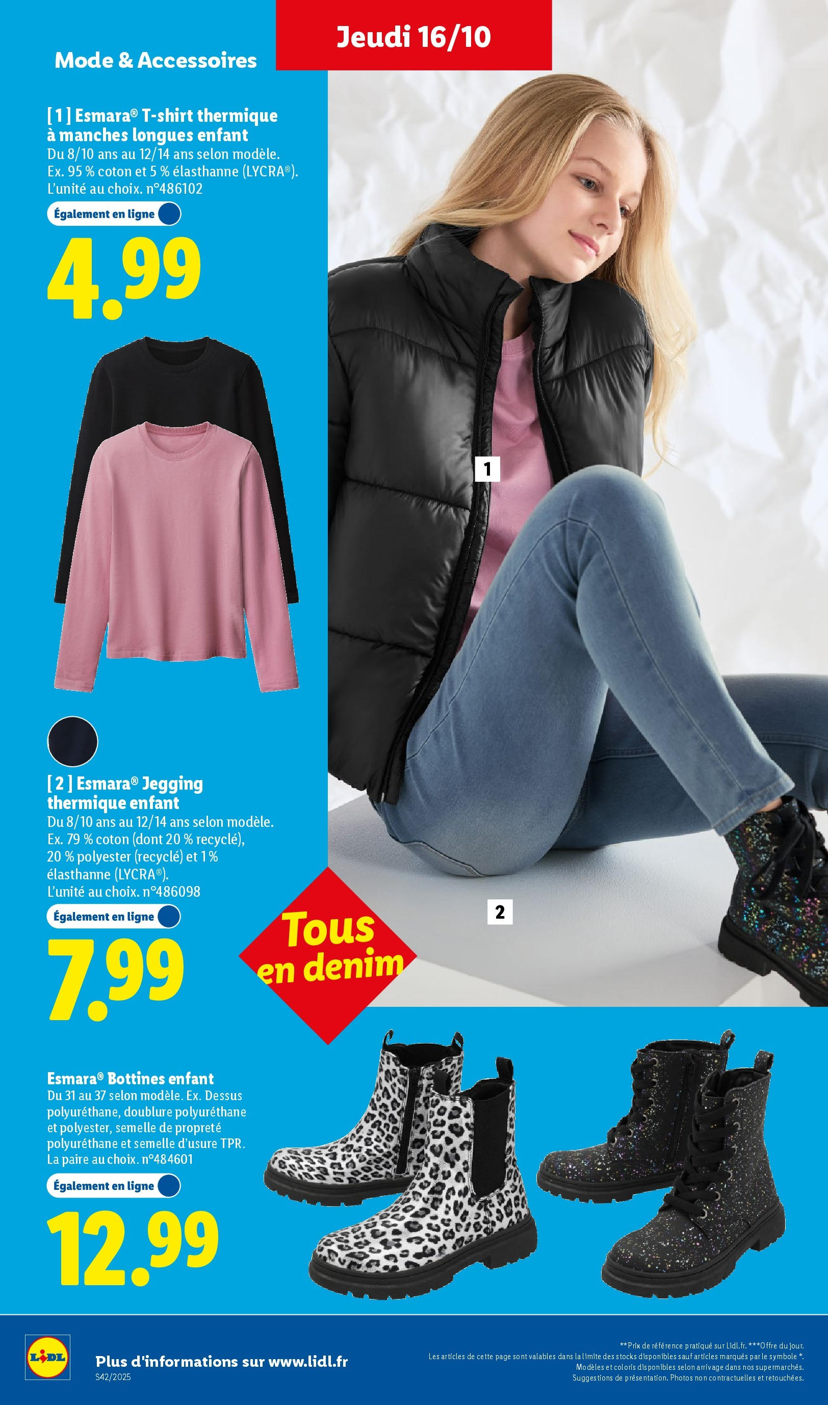 Catalogue LIDL du 16/10/2025 | Promo prospectus en ligne | Page: 42 | Produits: Coton, Bottines, T-shirt