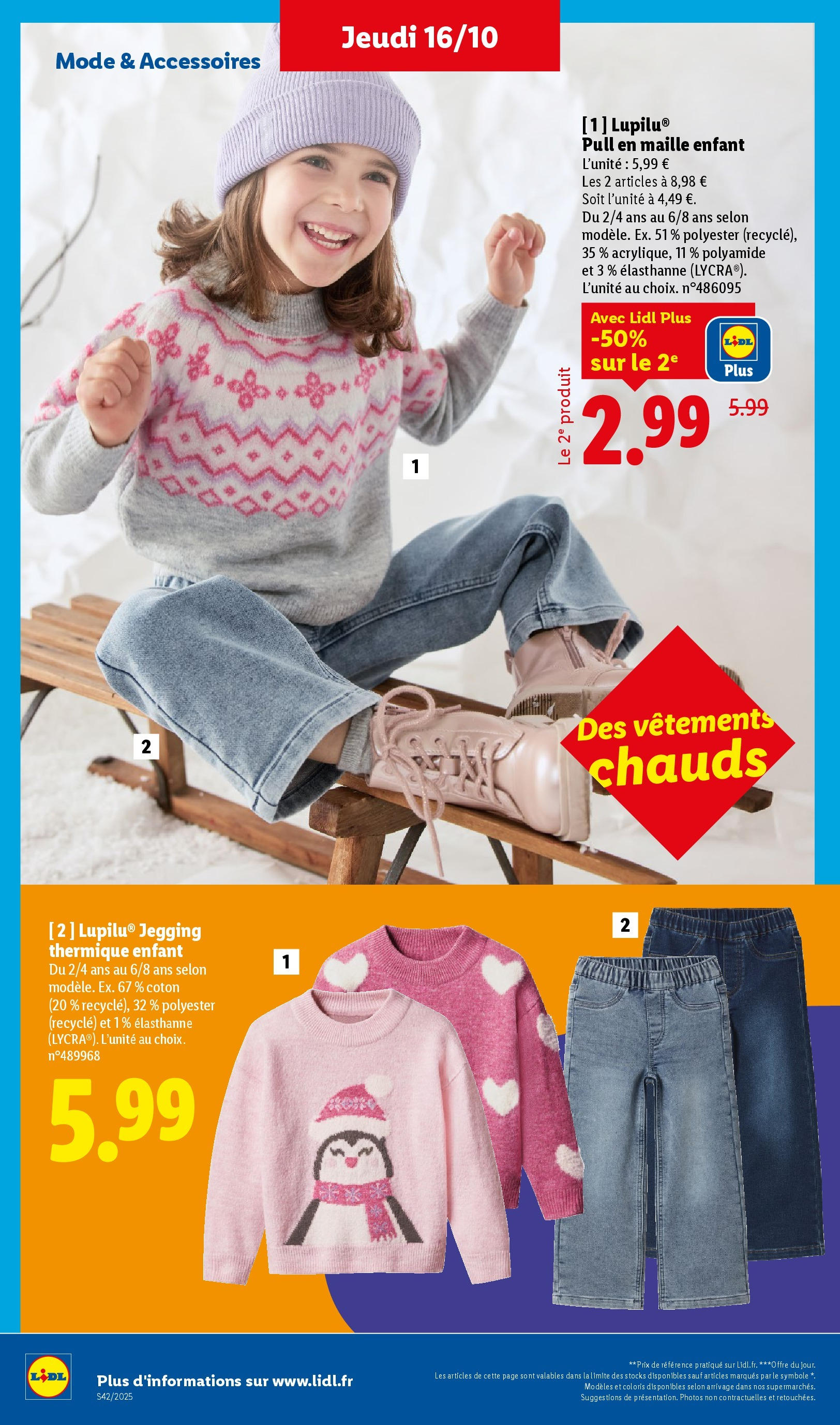 Catalogue LIDL du 16/10/2025 | Promo prospectus en ligne | Page: 44 | Produits: Coton, Vêtements, Pull