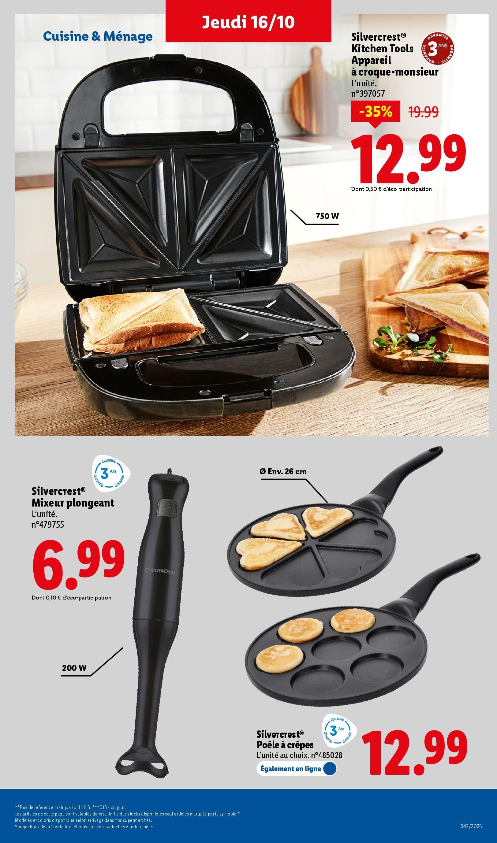 Catalogue LIDL du 16/10/2025 | Promo prospectus en ligne | Page: 47 | Produits: Mixeur, Mixeur plongeant, Poêle, Sandwich