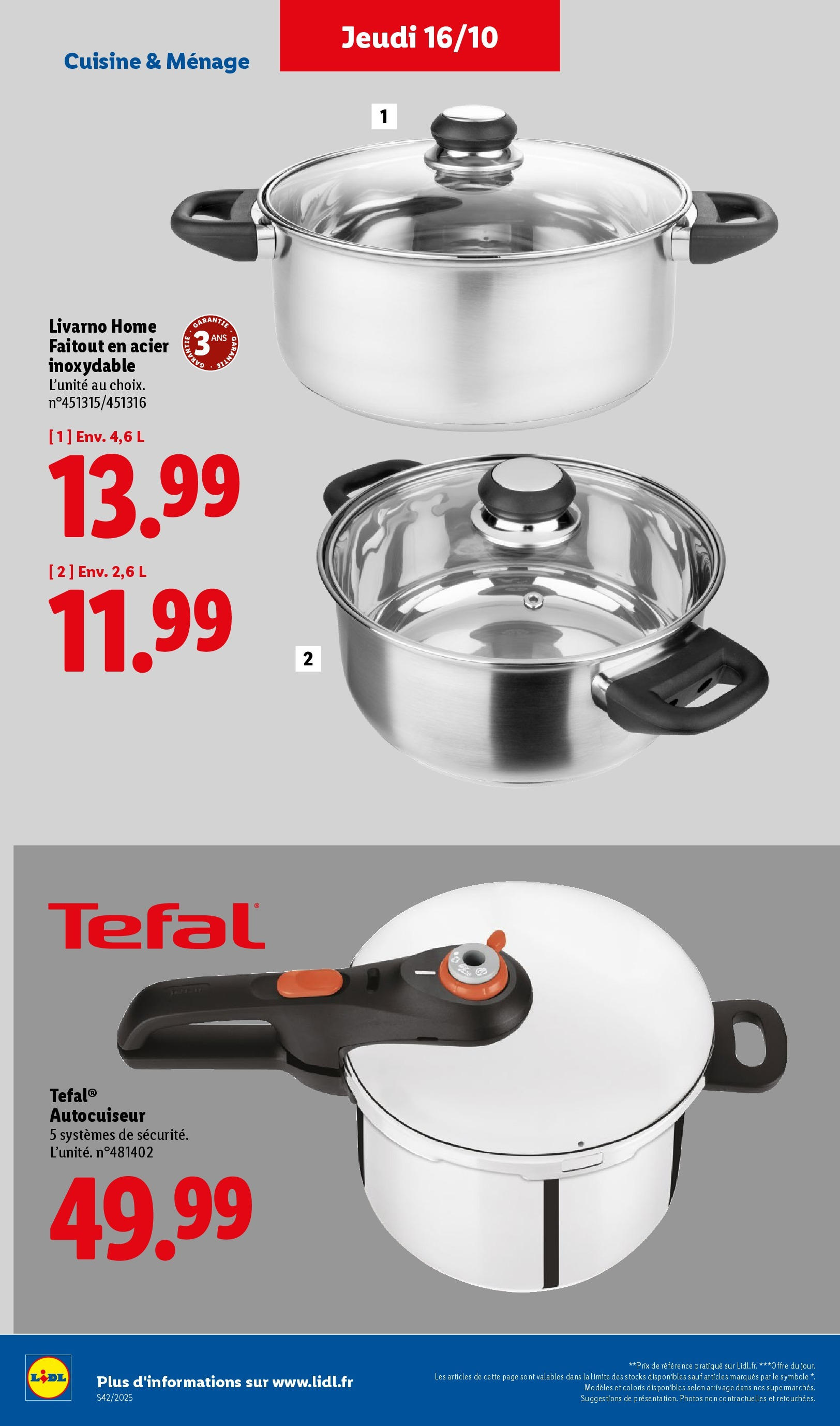 Catalogue LIDL du 16/10/2025 | Promo prospectus en ligne | Page: 48 | Produits: Autocuiseur, Tefal, Autocuiseur tefal