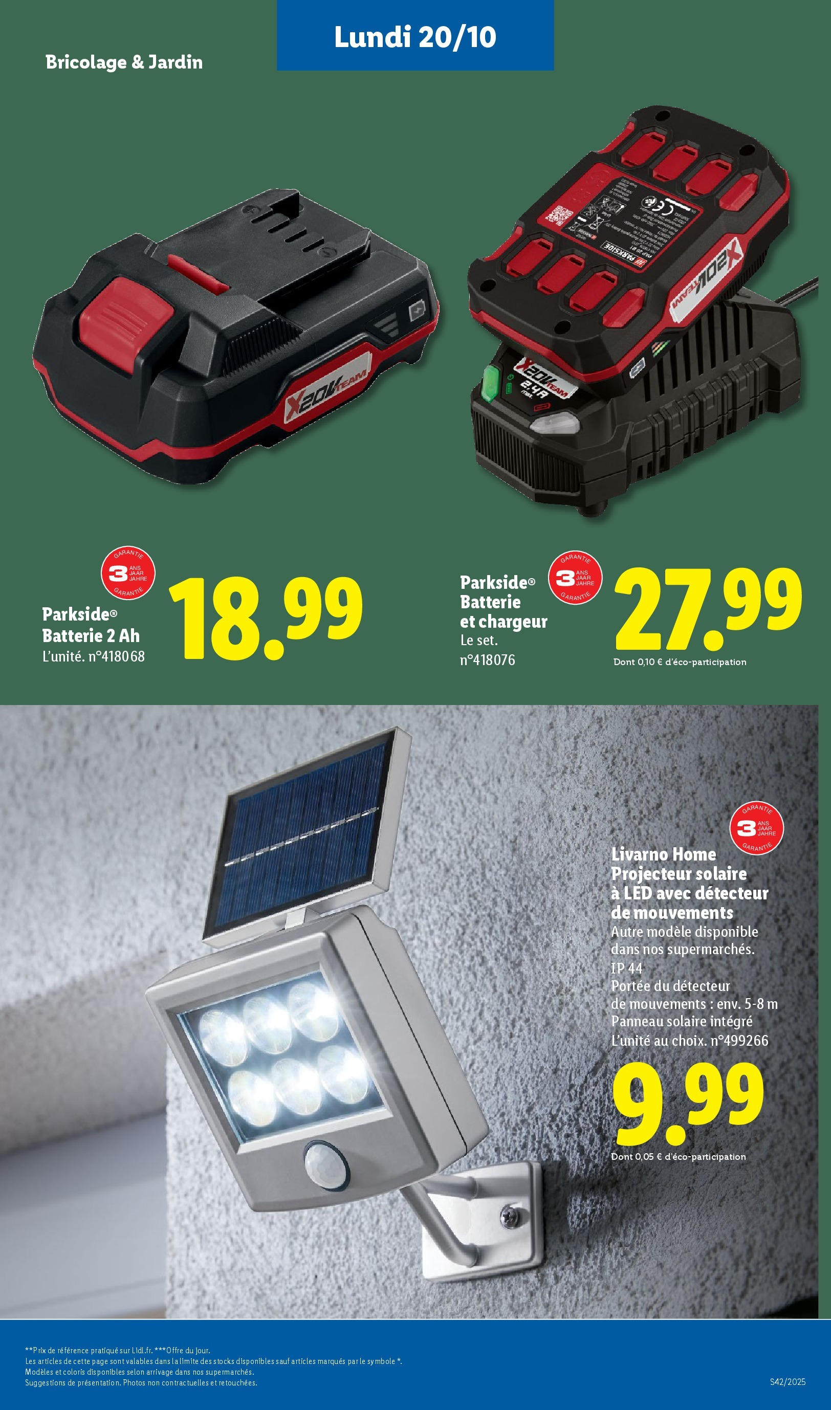 Catalogue LIDL du 16/10/2025 | Promo prospectus en ligne | Page: 55 | Produits: Projecteur solaire, Batterie, Projecteur, Panneau solaire