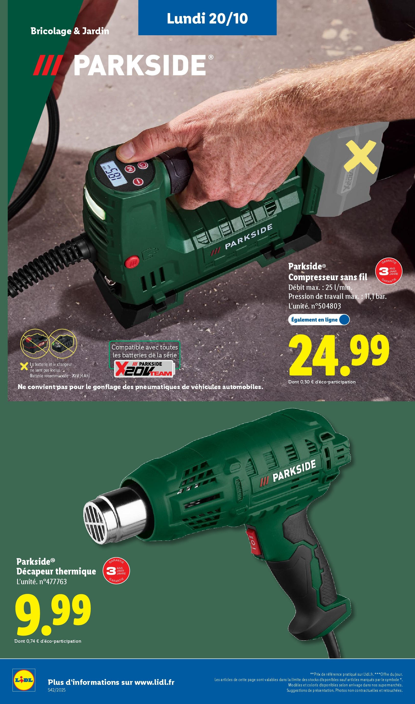 Catalogue LIDL du 16/10/2025 | Promo prospectus en ligne | Page: 62 | Produits: Compresseur, Batterie