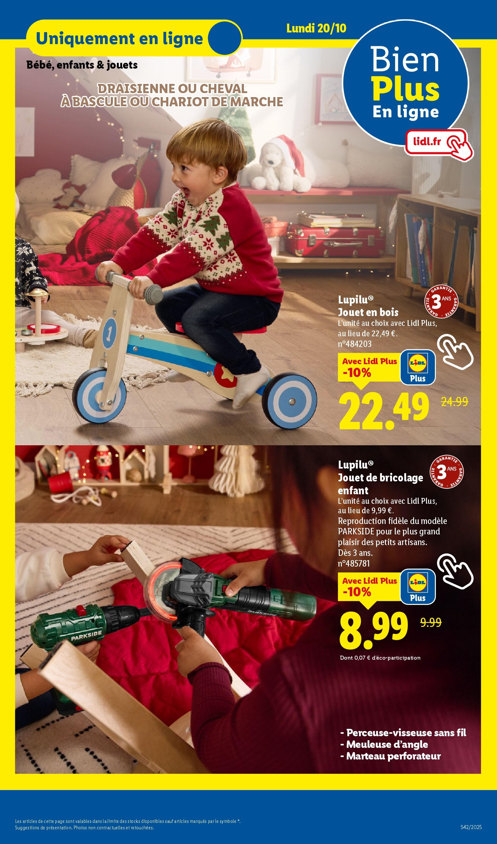 Catalogue LIDL du 16/10/2025 | Promo prospectus en ligne | Page: 75 | Produits: Meuleuse, Marteau, Draisienne, Jouets