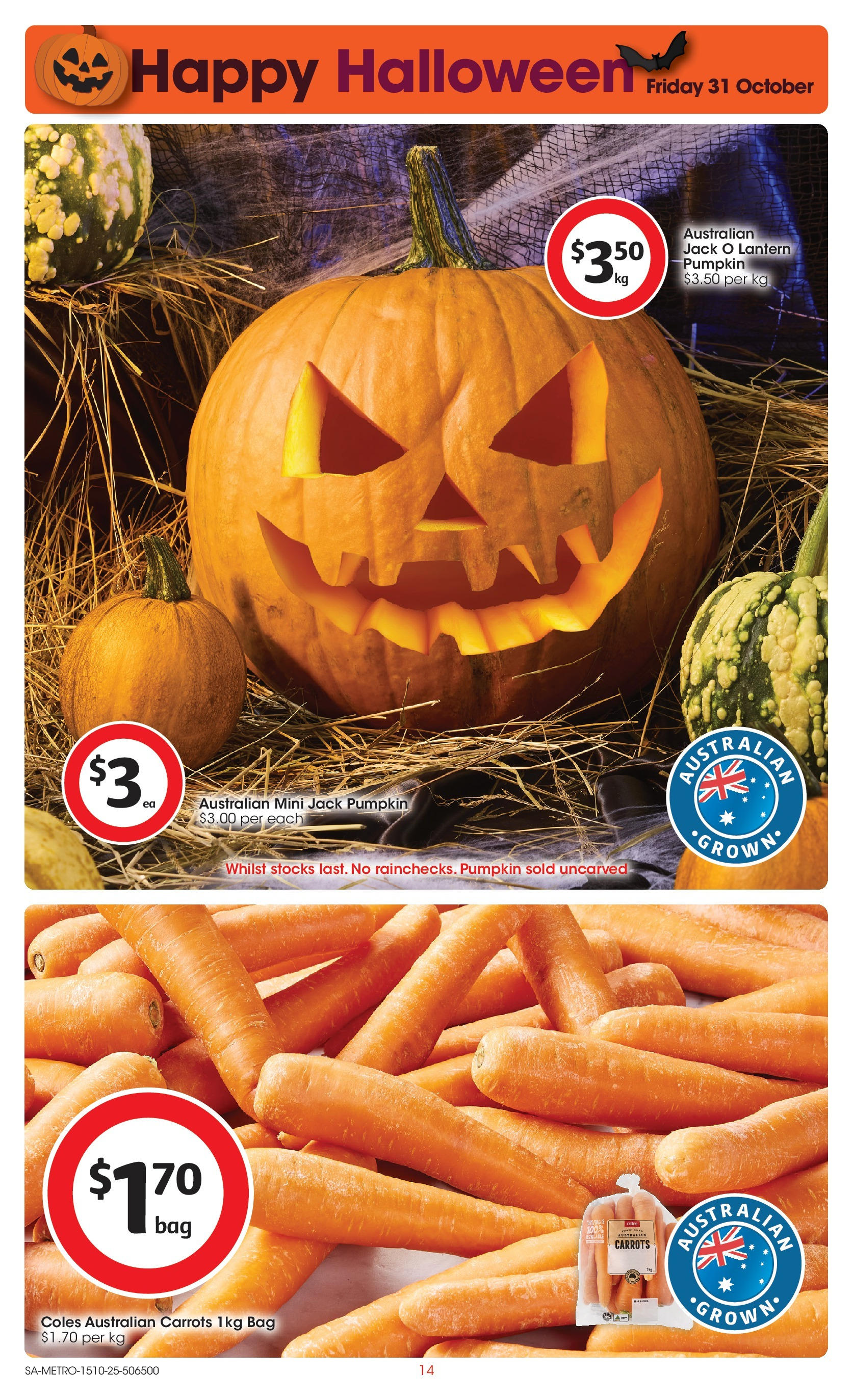 ﻿﻿Coles catalogue valid from 15/10/2025 > Online Australia | Page: 14 | Products: Carrots, Pumpkin, Bag