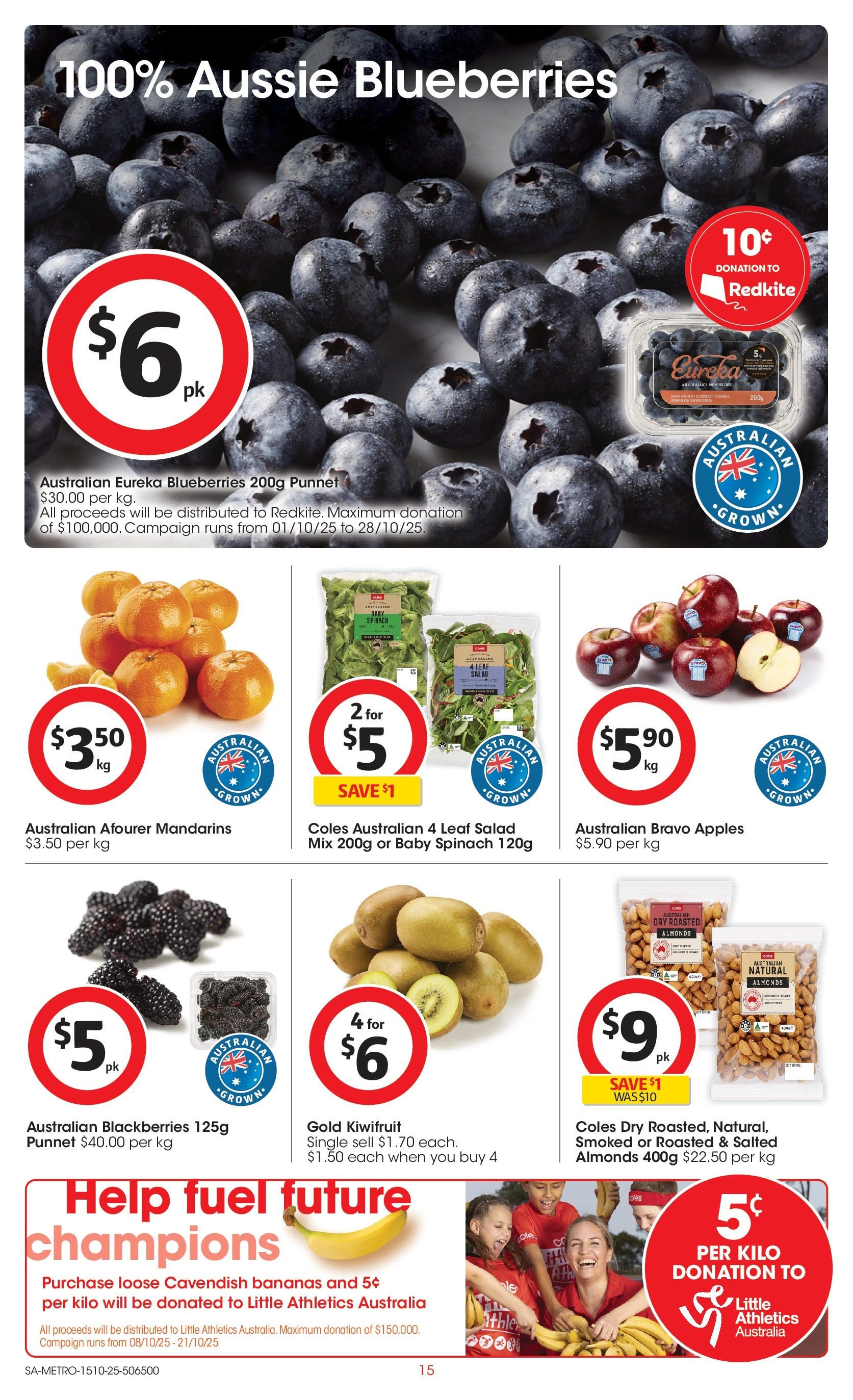 ﻿﻿Coles catalogue valid from 15/10/2025 > Online Australia | Page: 15 | Products: Almonds, Apples, Bananas, Spinach