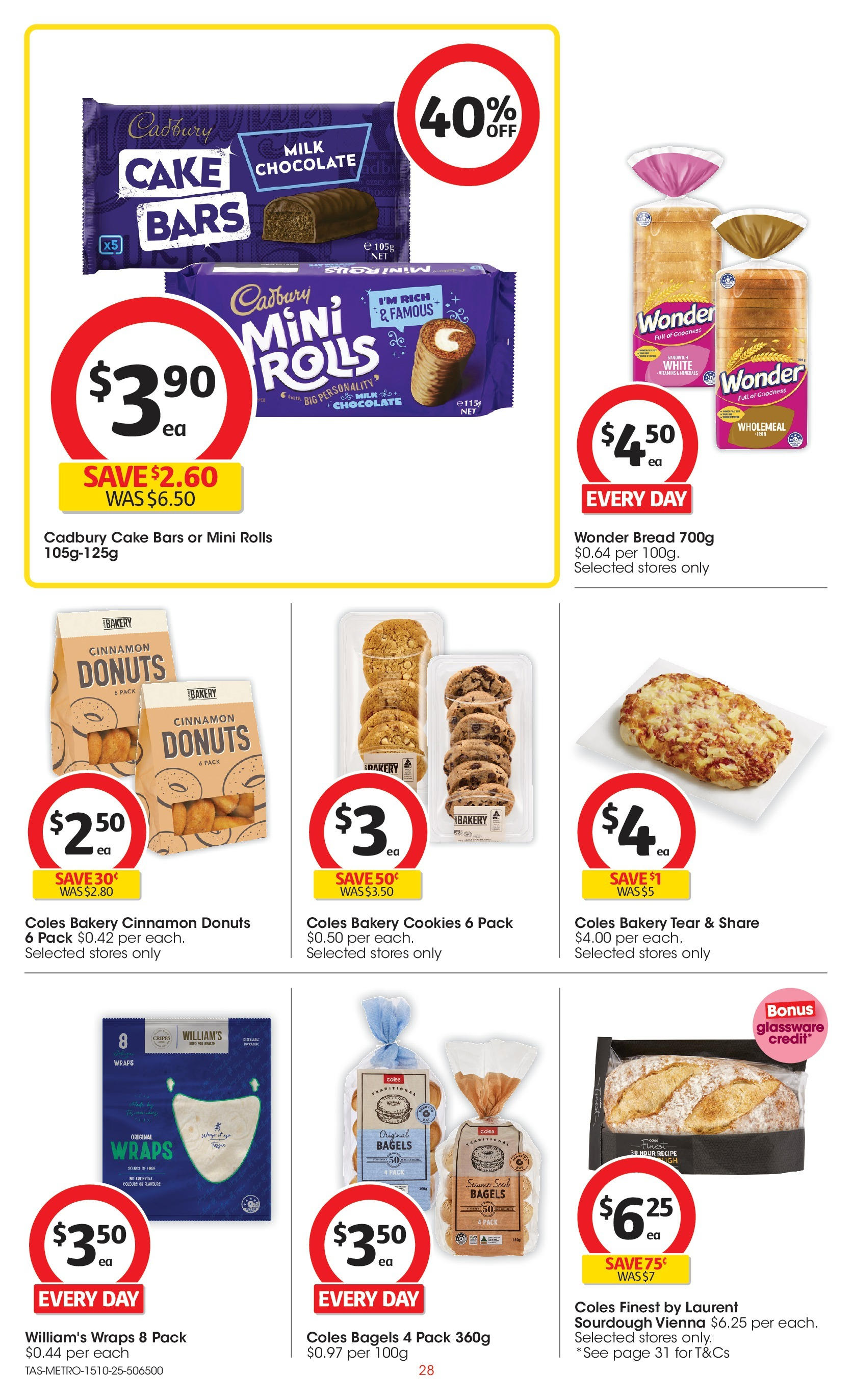 ﻿﻿Coles catalogue valid from 15/10/2025 > Online Australia | Page: 28 | Products: Bagels, Bread, Chocolate, Glassware