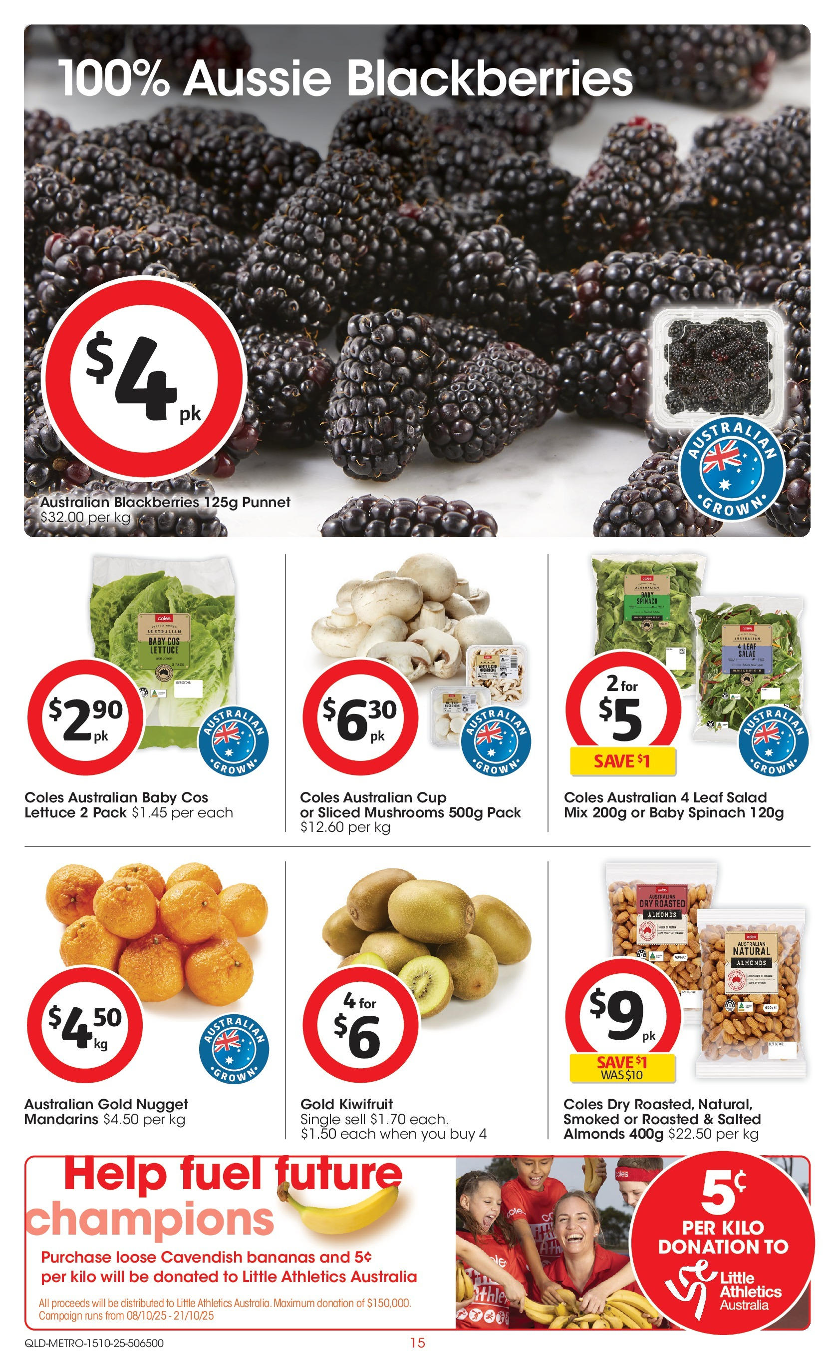 ﻿﻿Coles catalogue valid from 15/10/2025 > Online Australia | Page: 15 | Products: Almonds, Mushrooms, Kiwifruit, Spinach