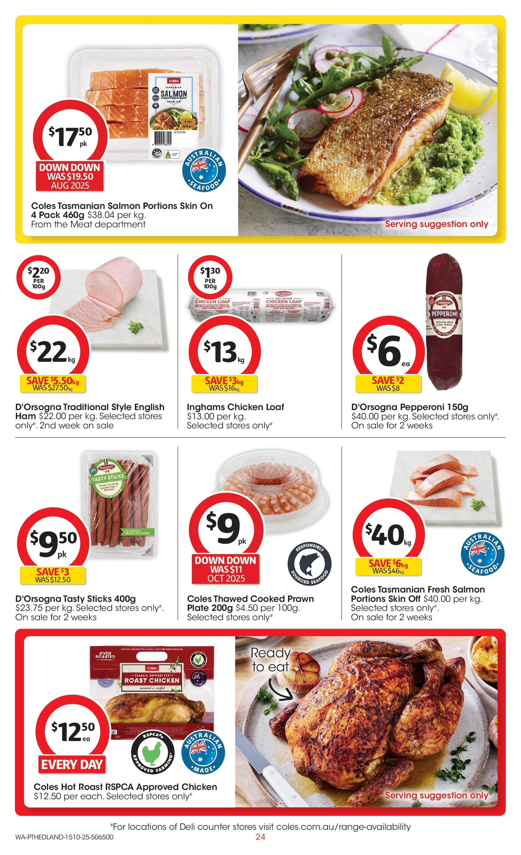 ﻿﻿Coles catalogue valid from 15/10/2025 > Online Australia | Page: 24 | Products: Ham, Chicken, Salmon, Seafood