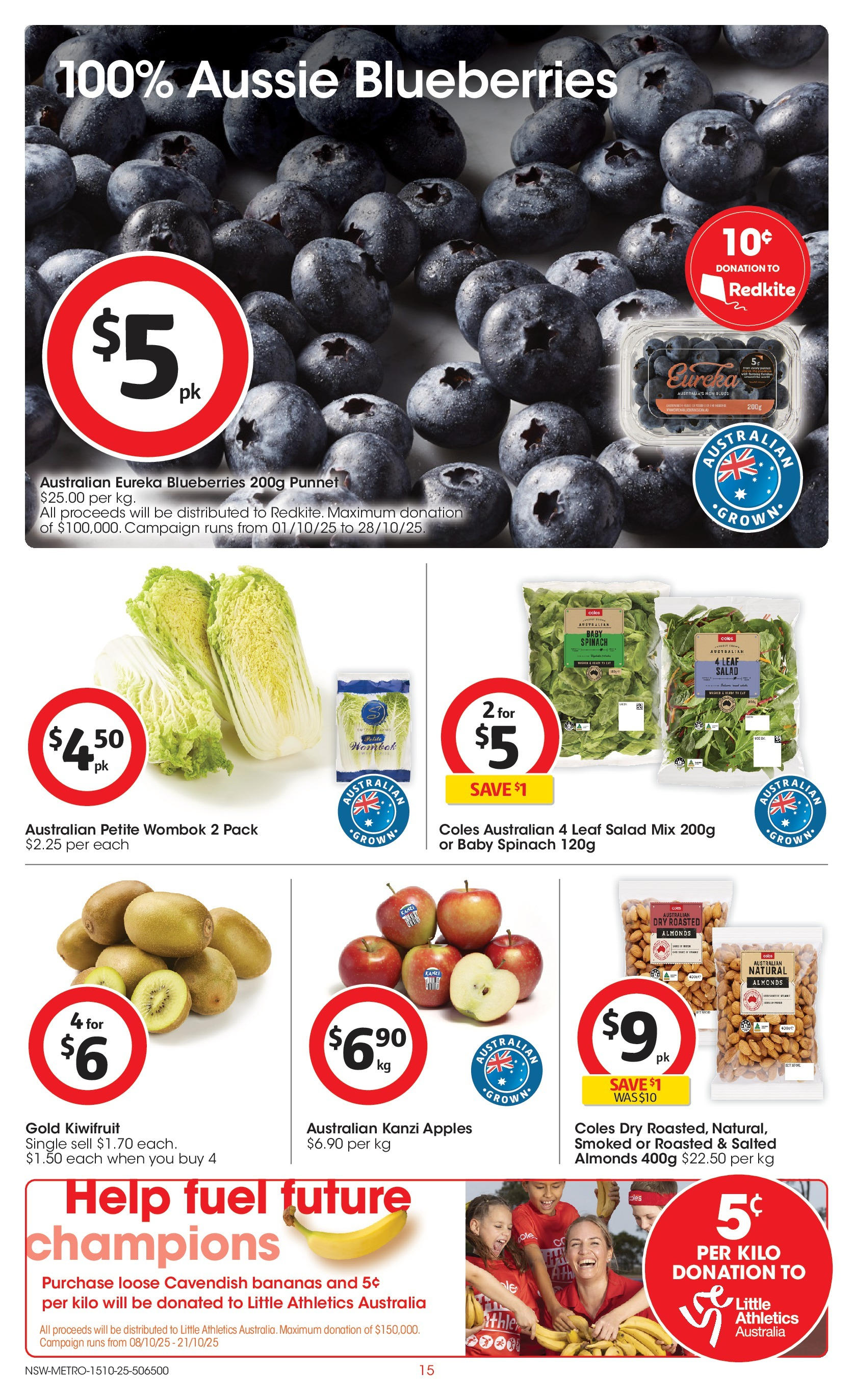 ﻿﻿Coles catalogue valid from 15/10/2025 > Online Australia | Page: 15 | Products: Almonds, Apples, Kiwifruit, Spinach