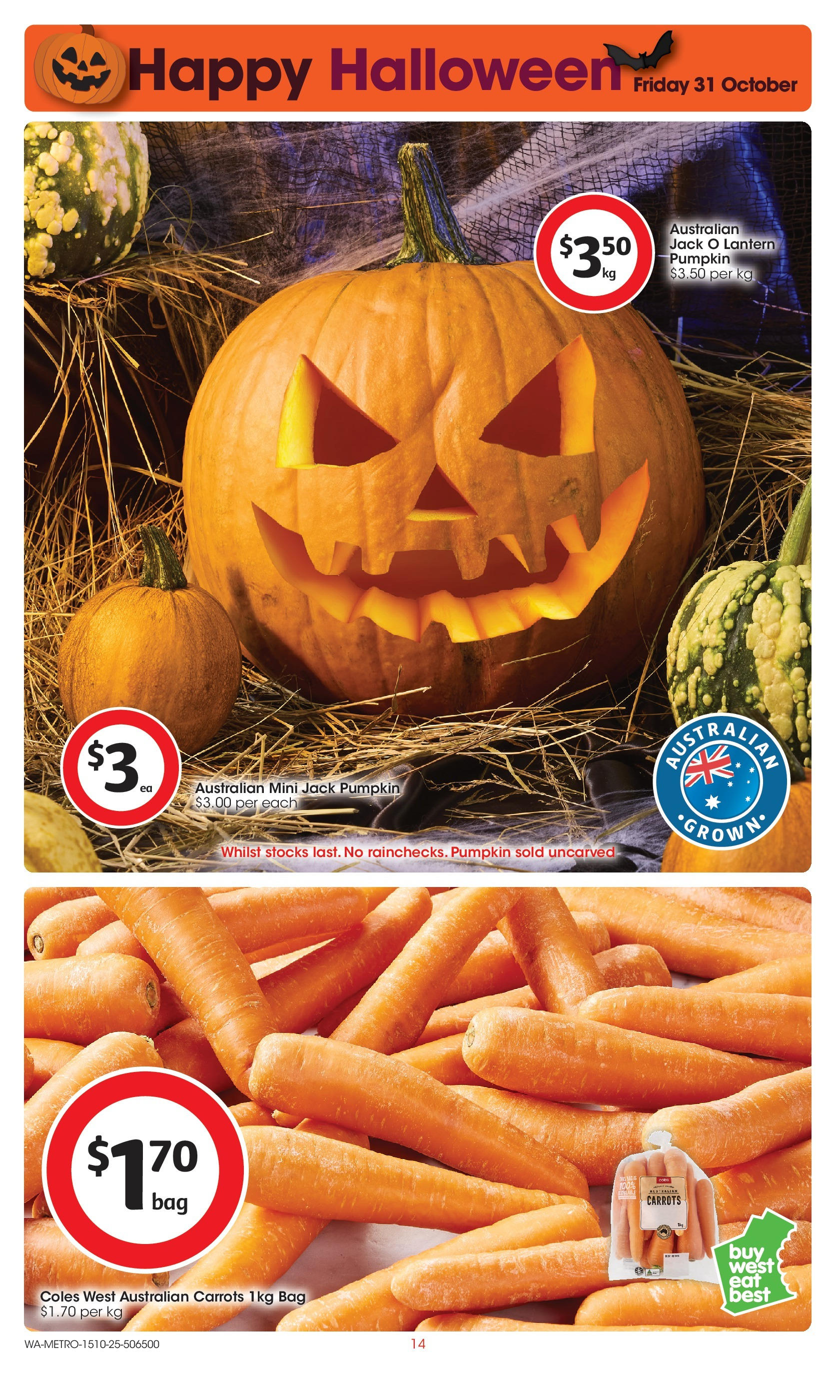 ﻿﻿Coles catalogue valid from 15/10/2025 > Online Australia | Page: 14 | Products: Carrots, Pumpkin, Bag