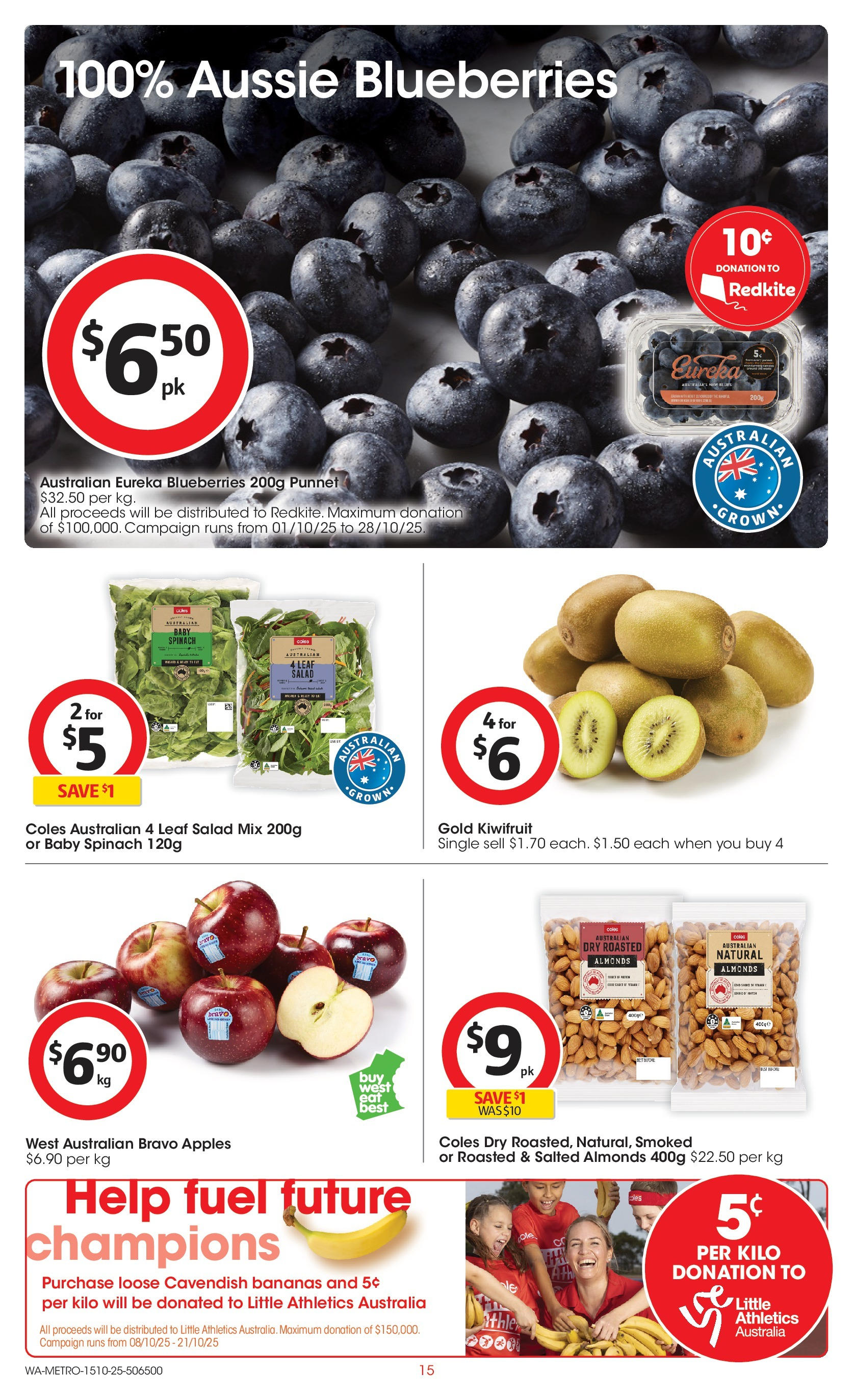﻿﻿Coles catalogue valid from 15/10/2025 > Online Australia | Page: 15 | Products: Almonds, Bananas, Kiwifruit, Blueberries