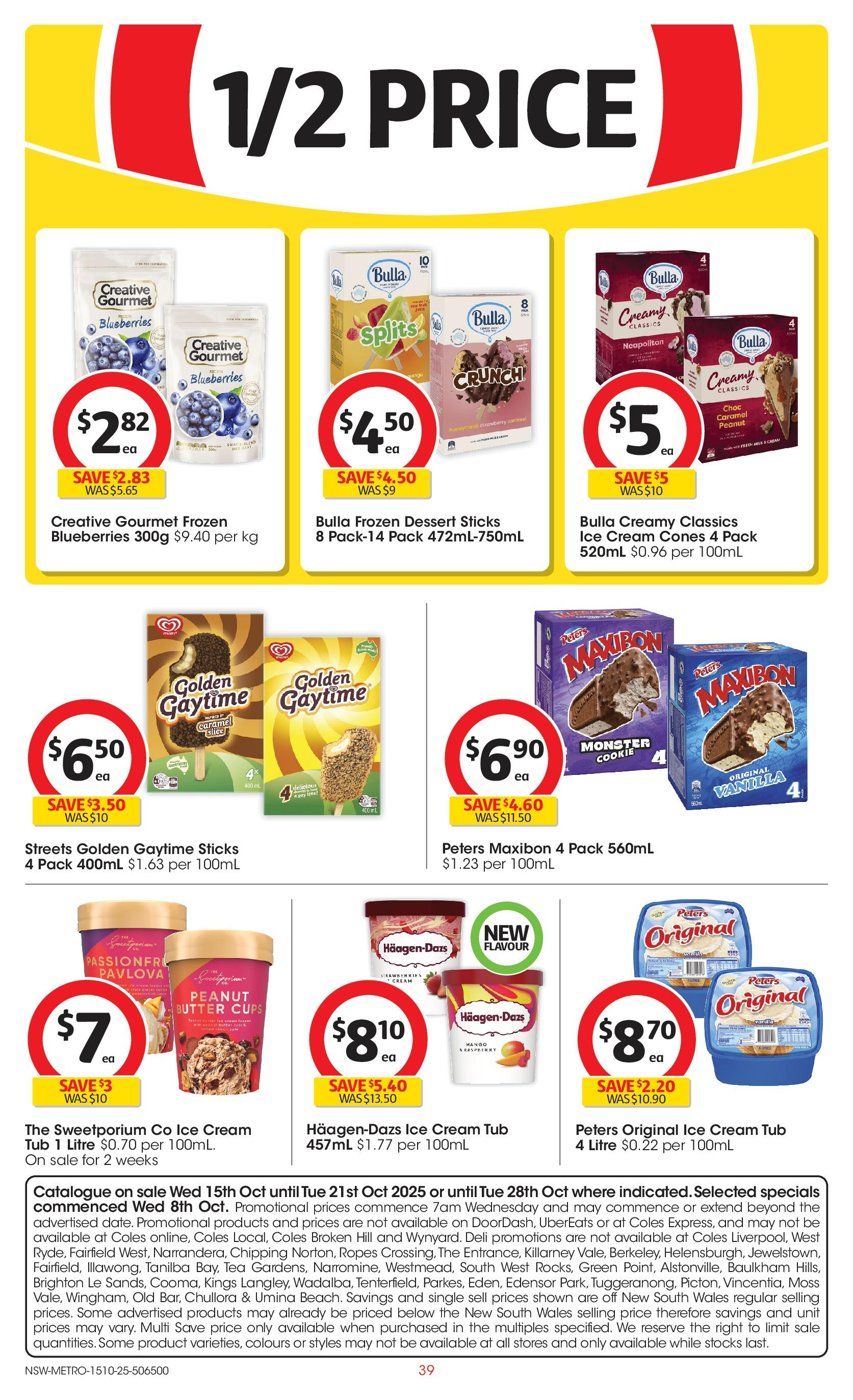﻿﻿Coles catalogue valid from 15/10/2025 > Online Australia | Page: 39 | Products: Milk, Butter, Blueberries, Pavlova